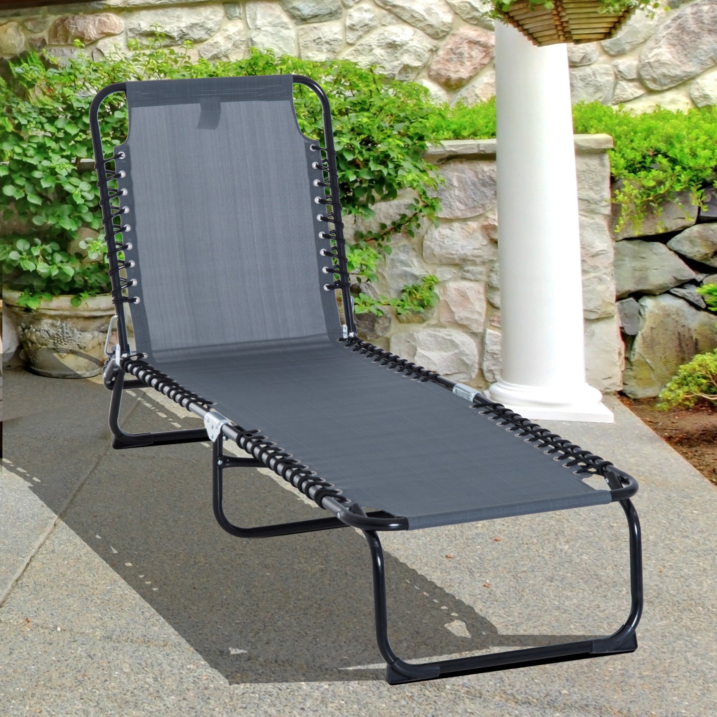 Outsunny 4-Level Adjustable Folding Beach Bed Reclining Lounger Cot Lightweight Portable Camping Camping Recliner Seat, Grey | Aosom Canada