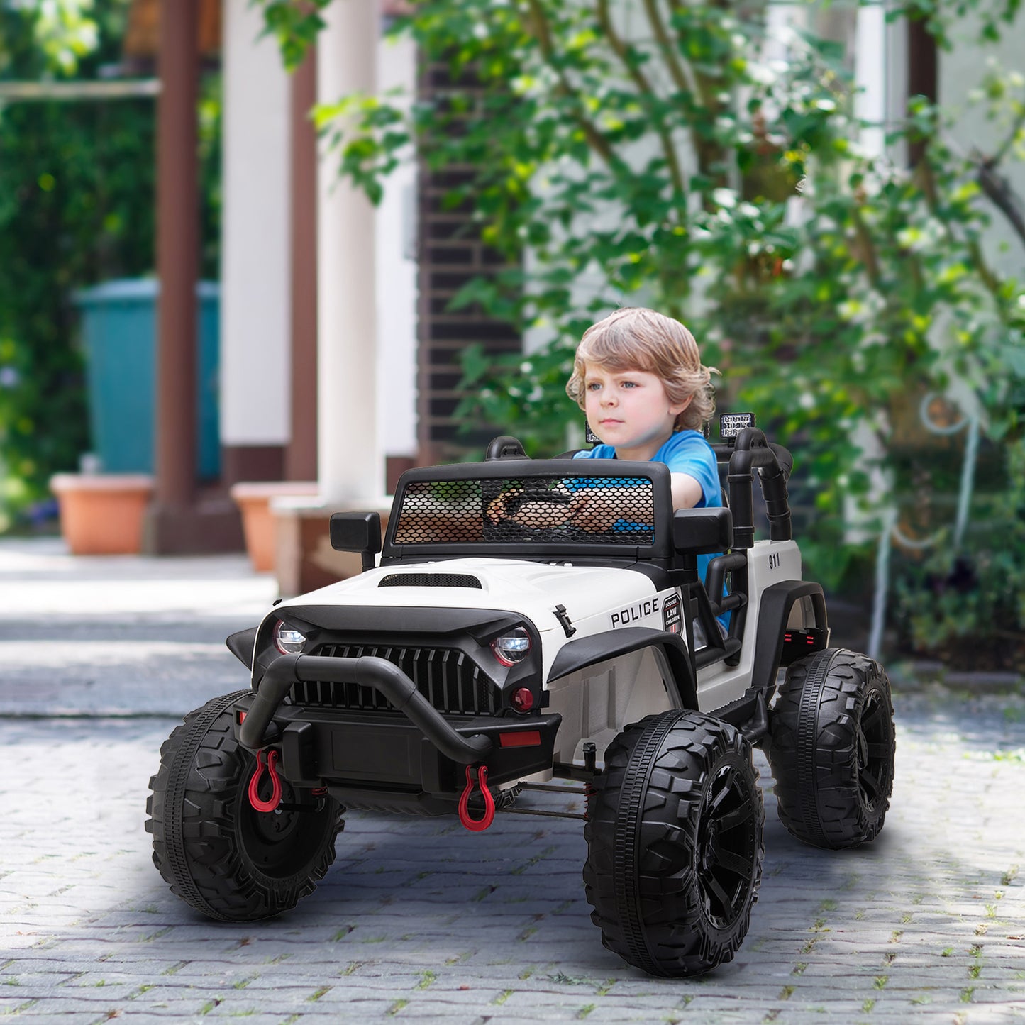 Aosom 12V Battery-powered Kids Electric Ride On Police Car 2-Seater SUV Truck Toy with Parental Remote Control Bluetooth, White | Aosom Canada