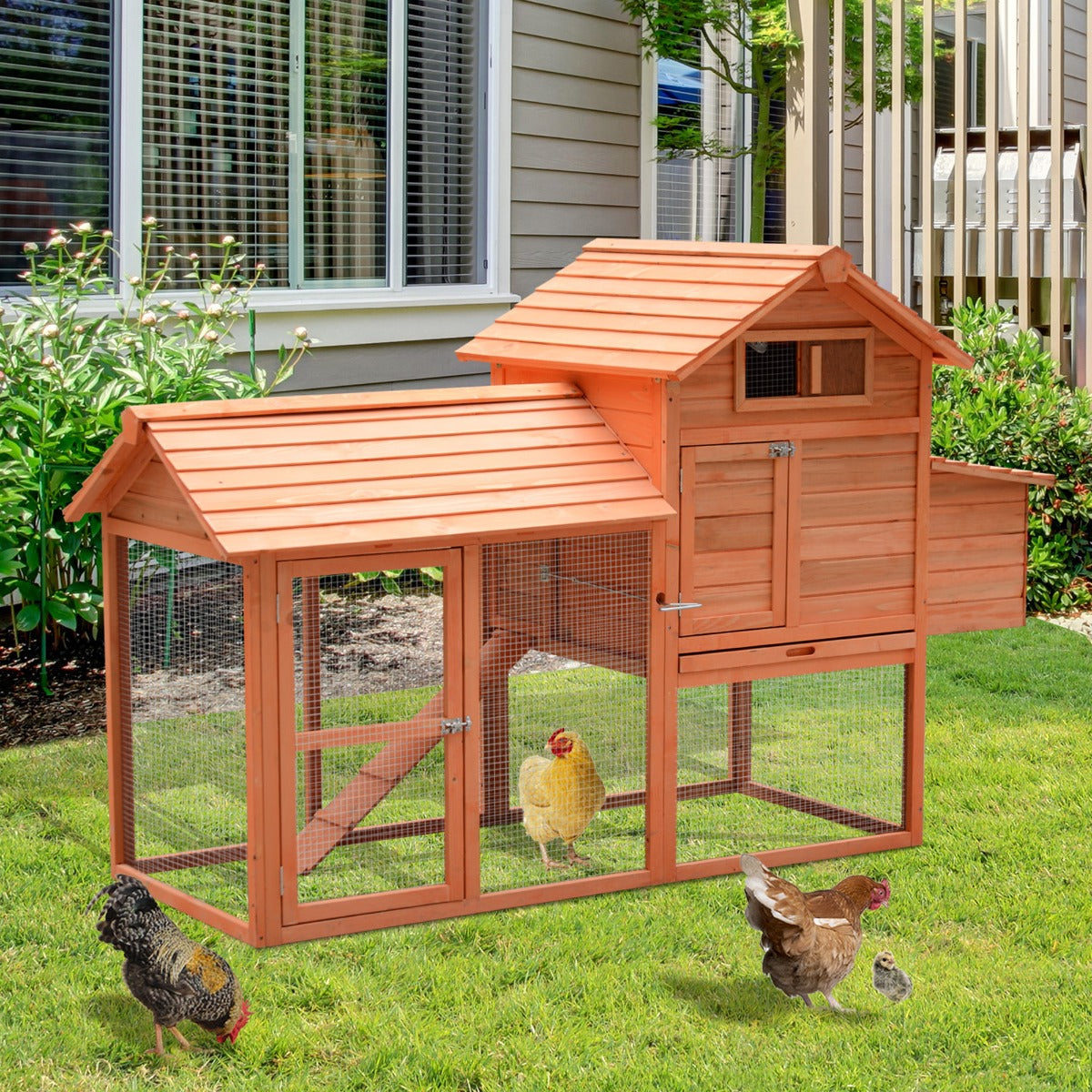 PawHut 82" Deluxe Chicken Coop Wooden Hen House Rabbit Hutch Poultry Cage Pen Backyard with Run and Nesting Box | Aosom Canada