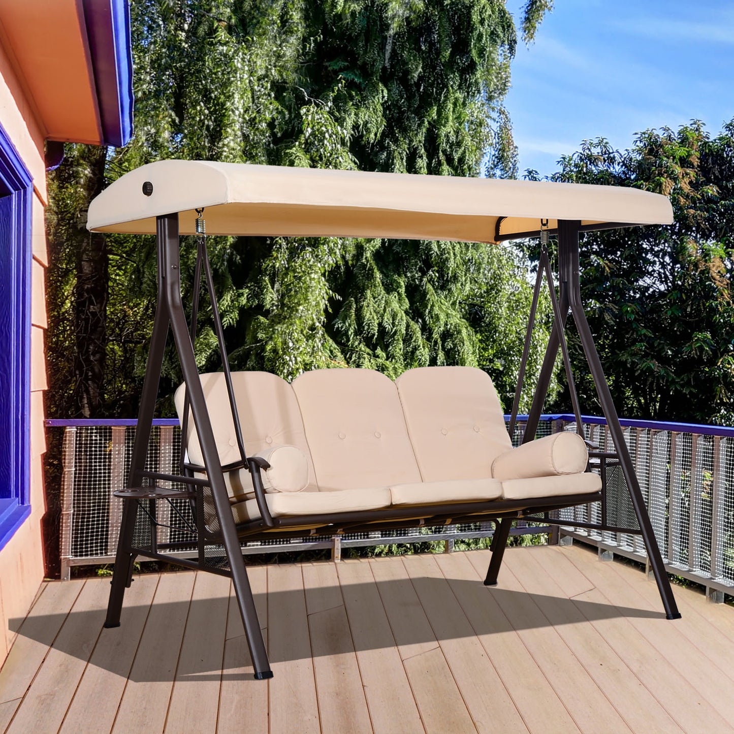 Outsunny 3 Seater Heavy Duty Swing Chair Lounge Hammock W/Tilt Canopy | Aosom Canada