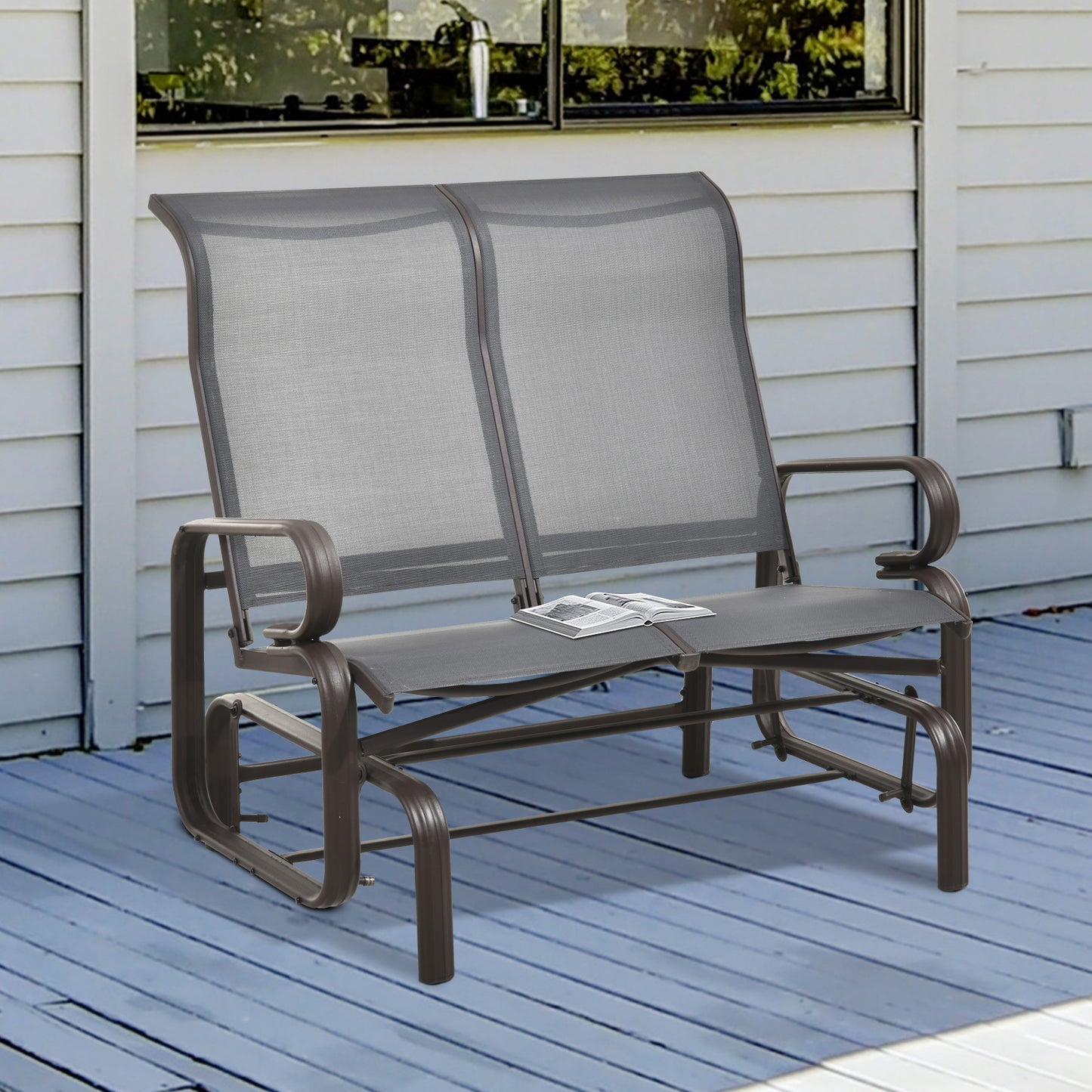 Outsunny Double Seat Glider Garden Bench Rocking Chair Porch Furniture Patio Swing Lounger Dark Grey | Aosom Canada
