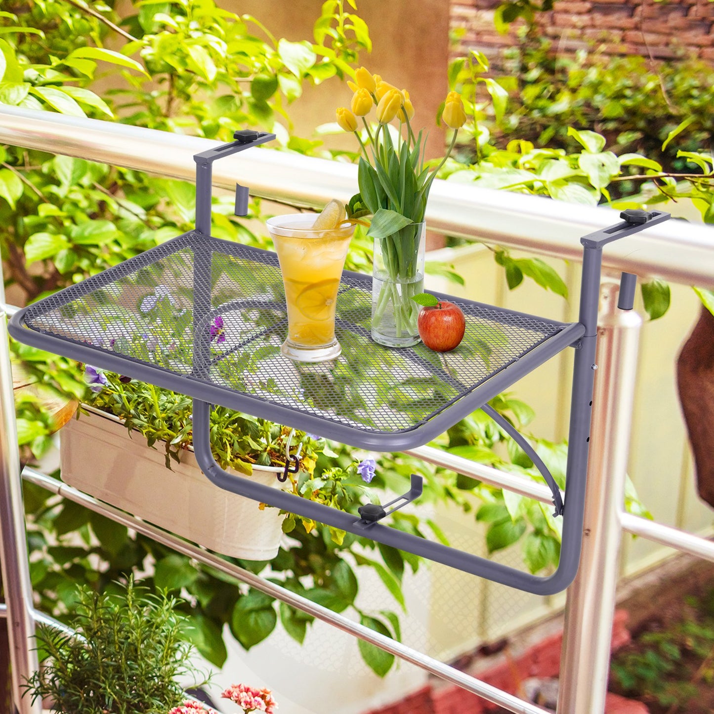 Outsunny Adjustable Balcony Hanging Rail Table Mini Desk Storage Rack Grey | Aosom Canada