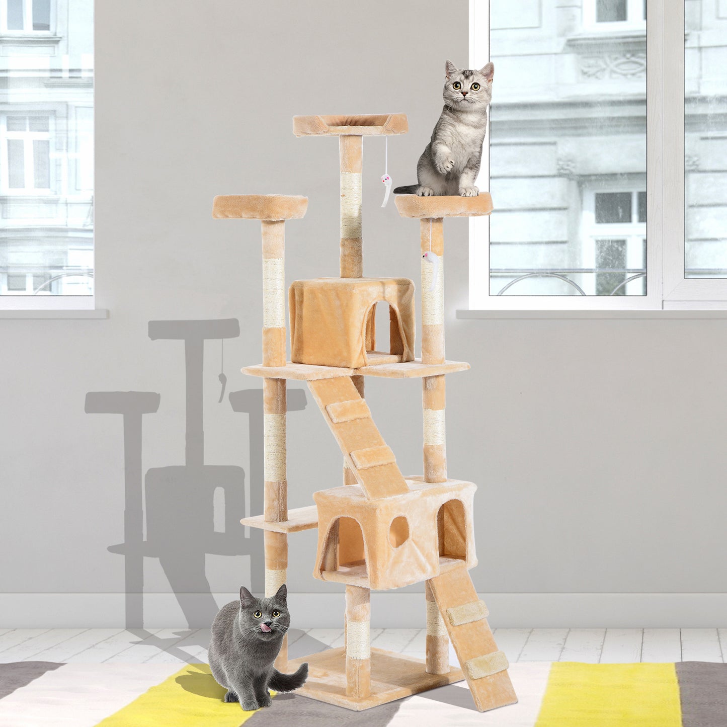 PawHut cat trees for sale Multi-Level Cat Scratching Post Canada Cat Tower house w/ Toy Beige | Aosom Canada