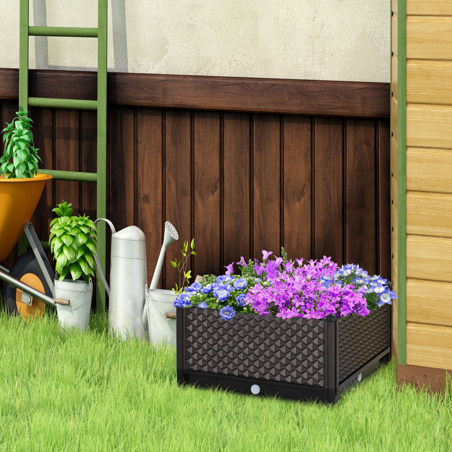 Outsunny Plastic Garden Raised Bed, Elevated Planter Box, Flower Vegetables Planting Container with Self-Watering Design | Aosom Canada