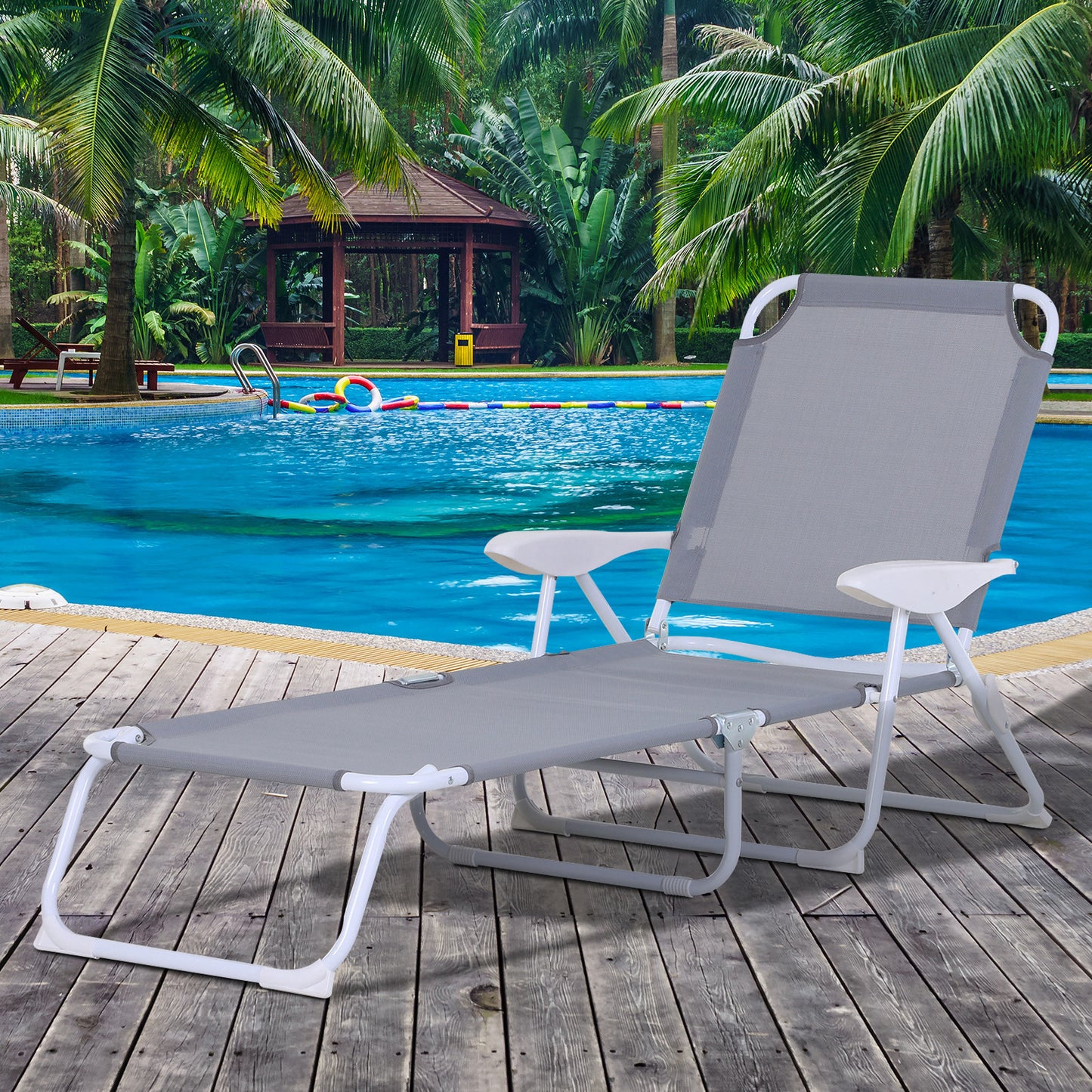 Outsunny Adjustable Sun Beach Lounger Patio Garden Reclining Bed Portable Folding Camping Cot Grey | Aosom Canada