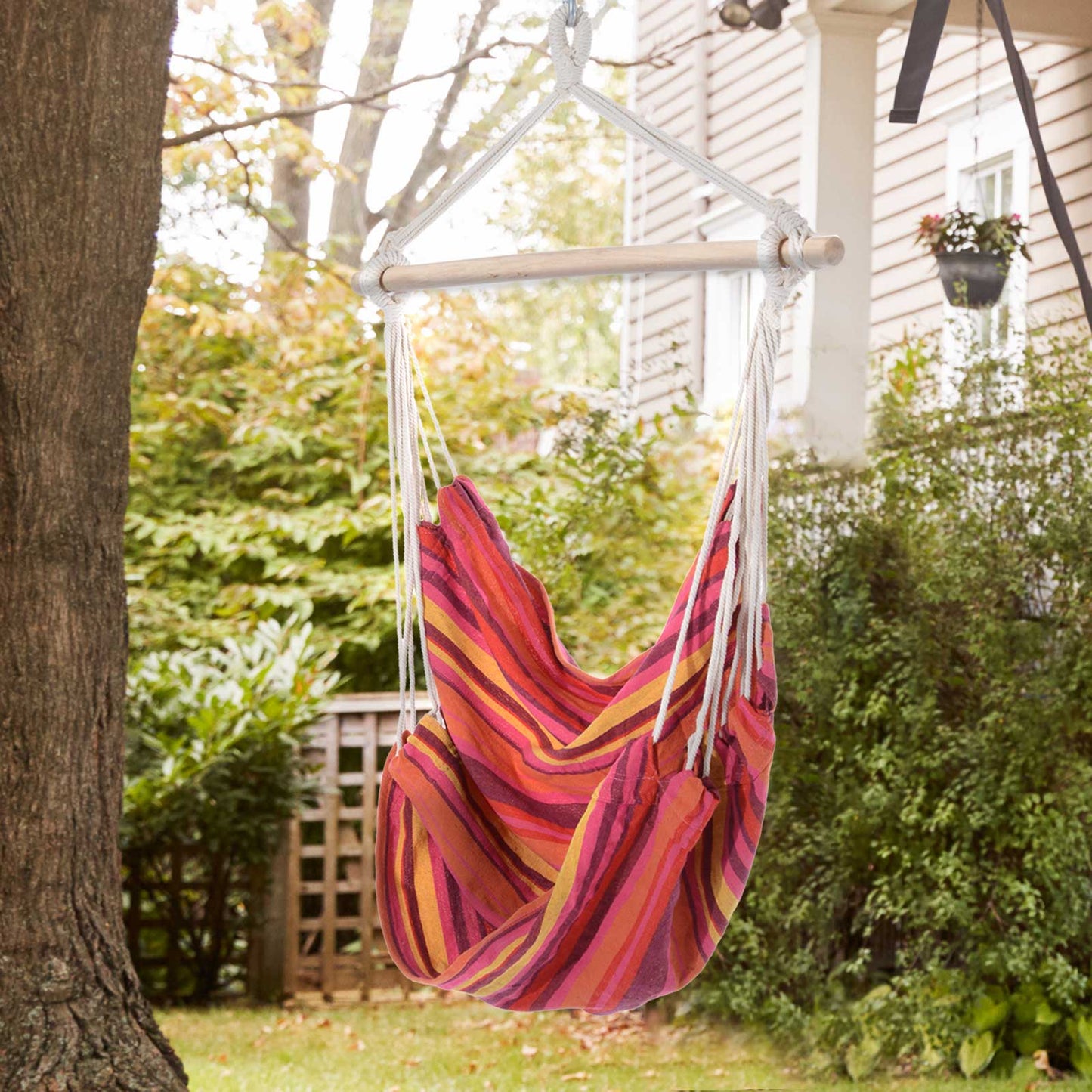 Outsunny Hanging Hammock Chair Porch Camping Swing Seat with Spreader Bar for Outdoor Garden Yard (Yellow, Red, Brown, Cotton) | Aosom Canada