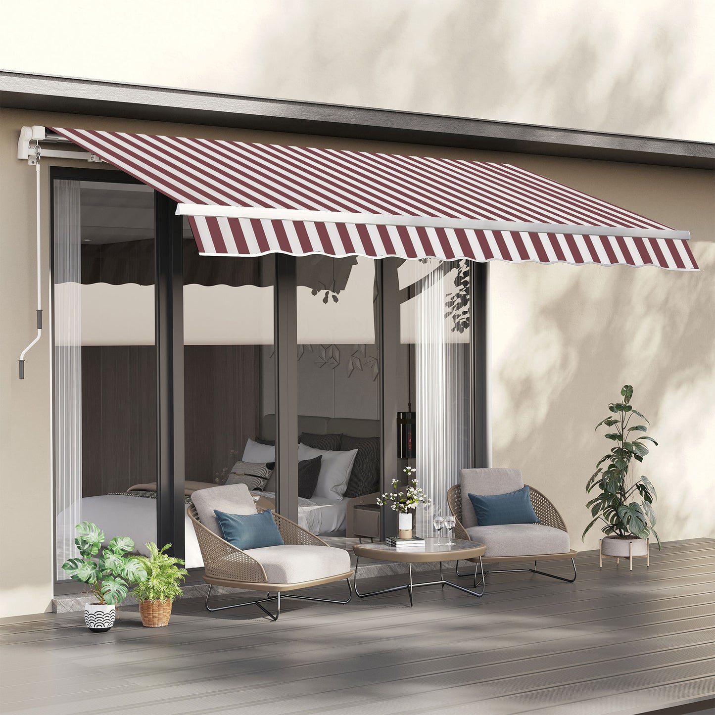 Outsunny 12' x 10' Retractable Awning Fabric Replacement Outdoor Sunshade Canopy Awning Cover, UV Protection, Red & White | Aosom Canada