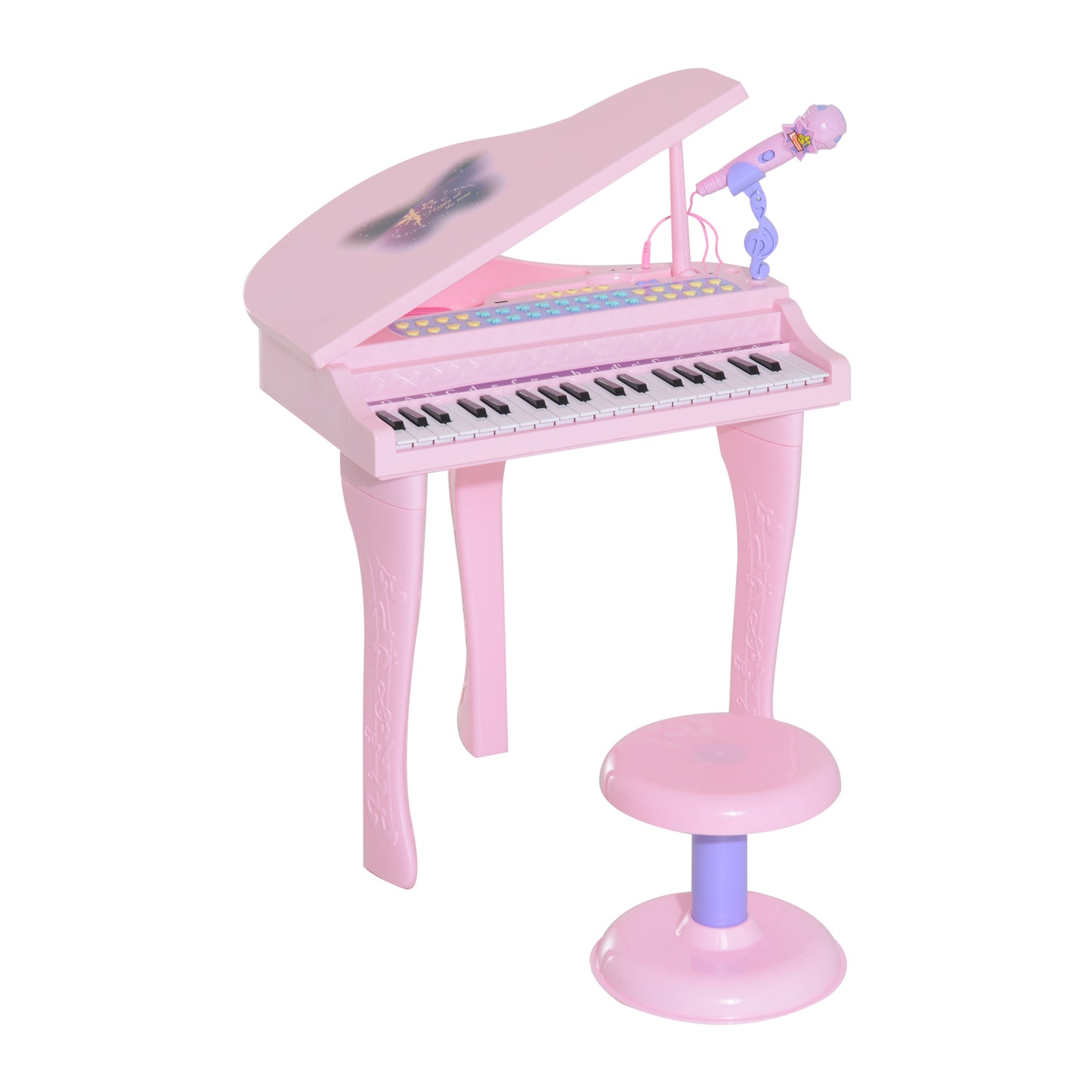 Qaba Mini Electronic Musical Piano 37 Key Keyboard Kids Toy Microphone Stool (Pink) | Aosom Canada