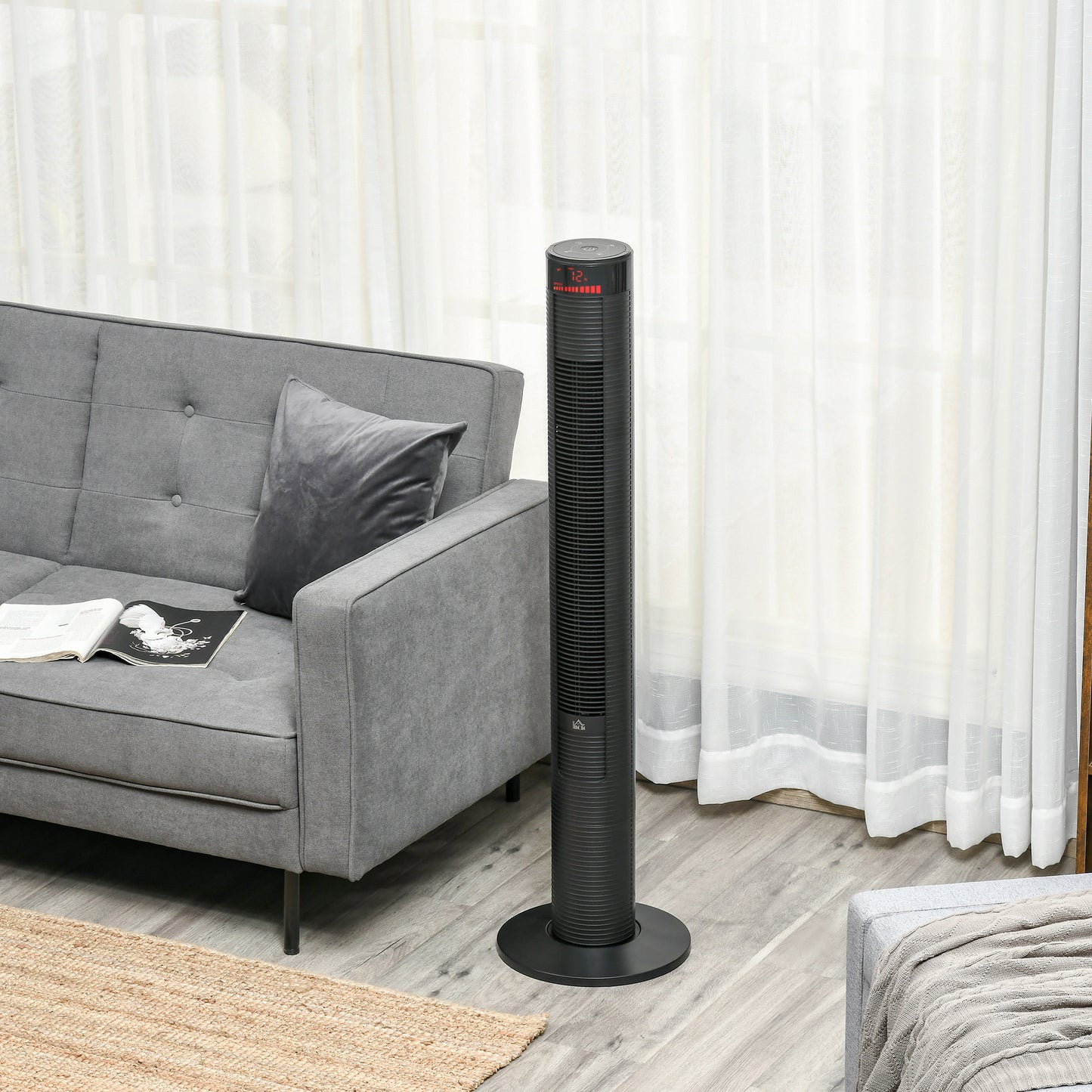 HOMCOM Freestanding Tower Fan Cooling for Home Bedroom with 3 Speed, 12h Timer, Oscillating, LED Panel, Remote Controller, Black | Aosom Canada