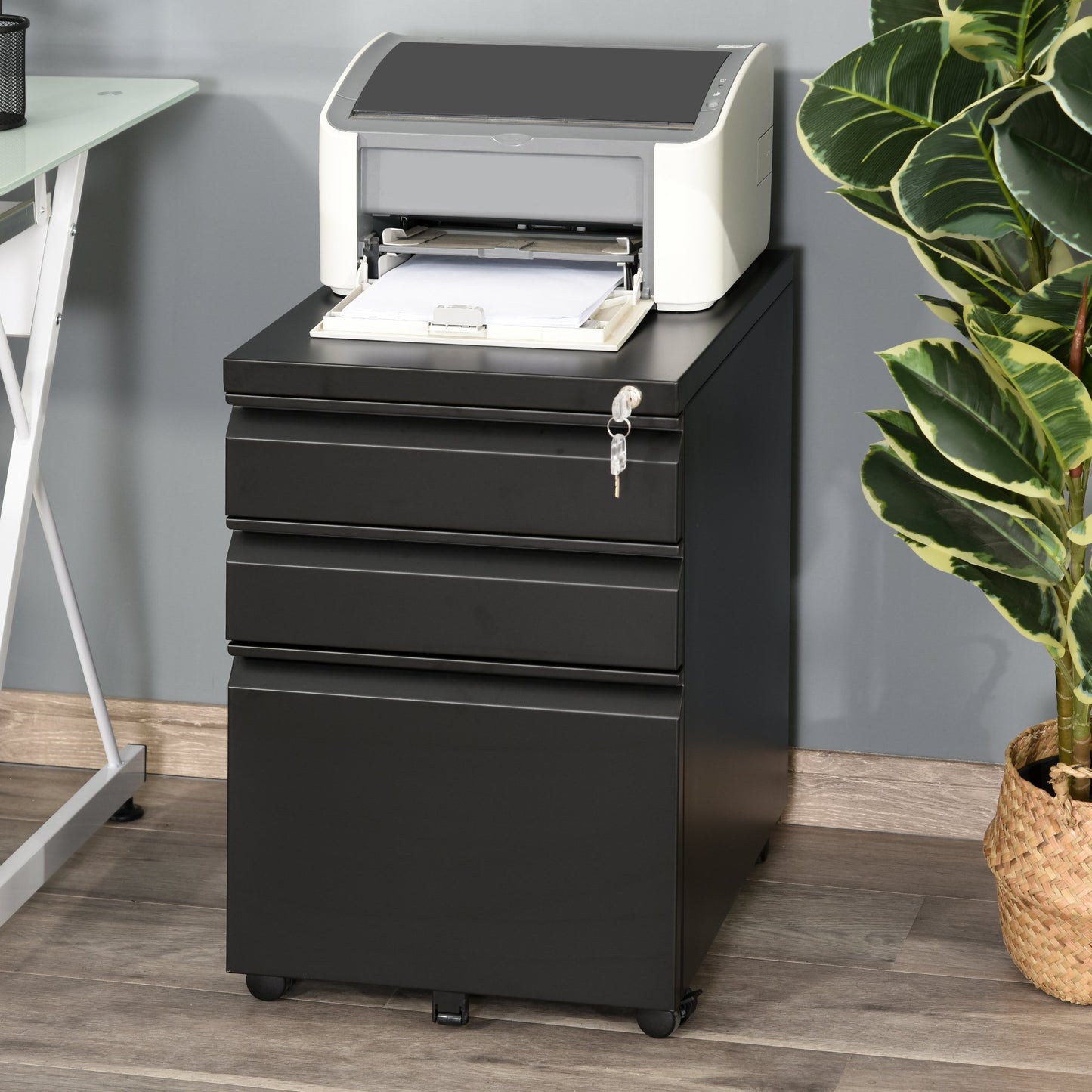Vinsetto Small File Cabinet with 3 Drawer Mobile Locking Filing Cabinet Under Desk On Wheels for Legal & Letter Files Black | Aosom Canada