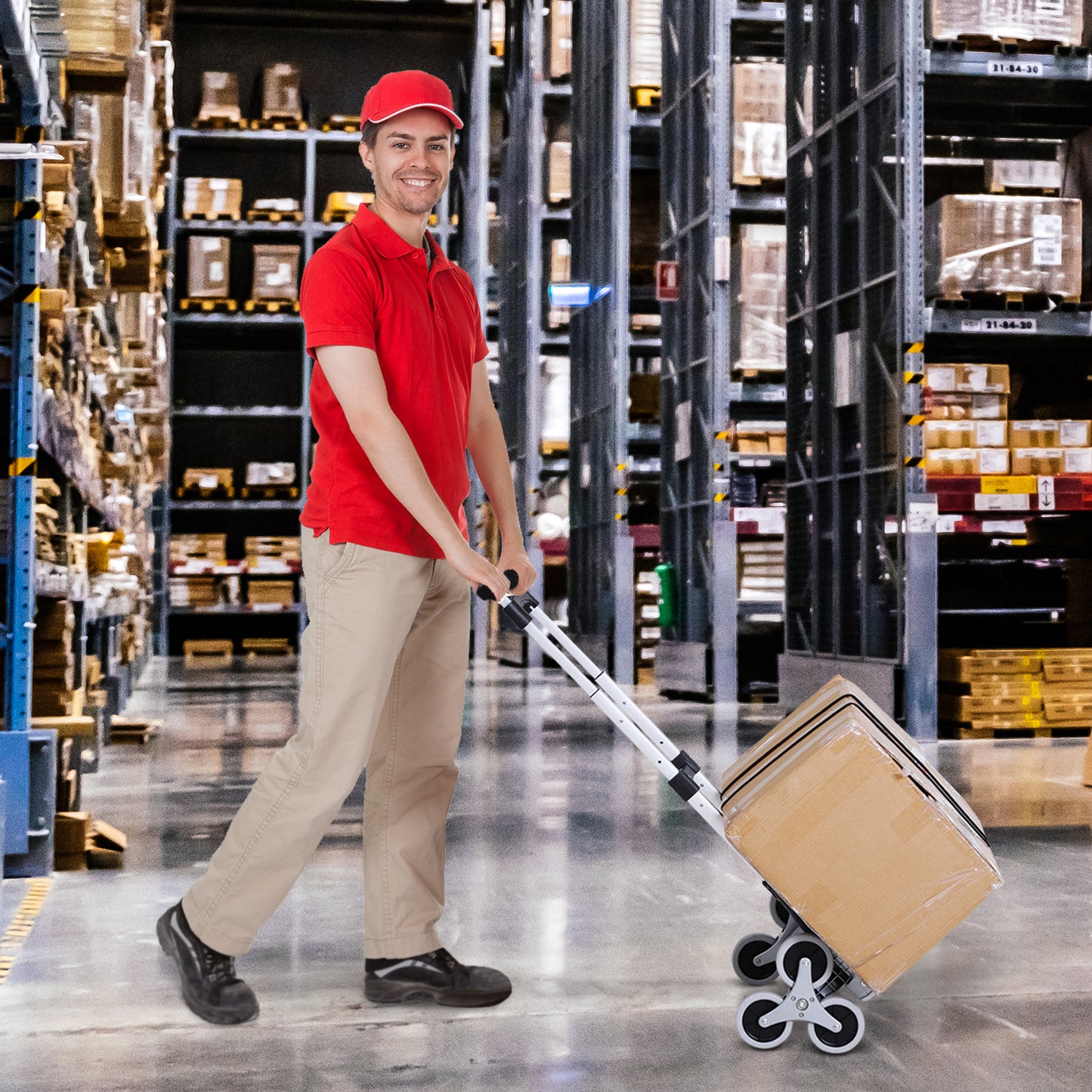 DURHAND Folding Hand Truck Aluminum Portable Folding Hand Cart, 6-Wheels Up Stairs Design With Fixed Rope, 154lbs Capacity, Silver | Aosom Canada