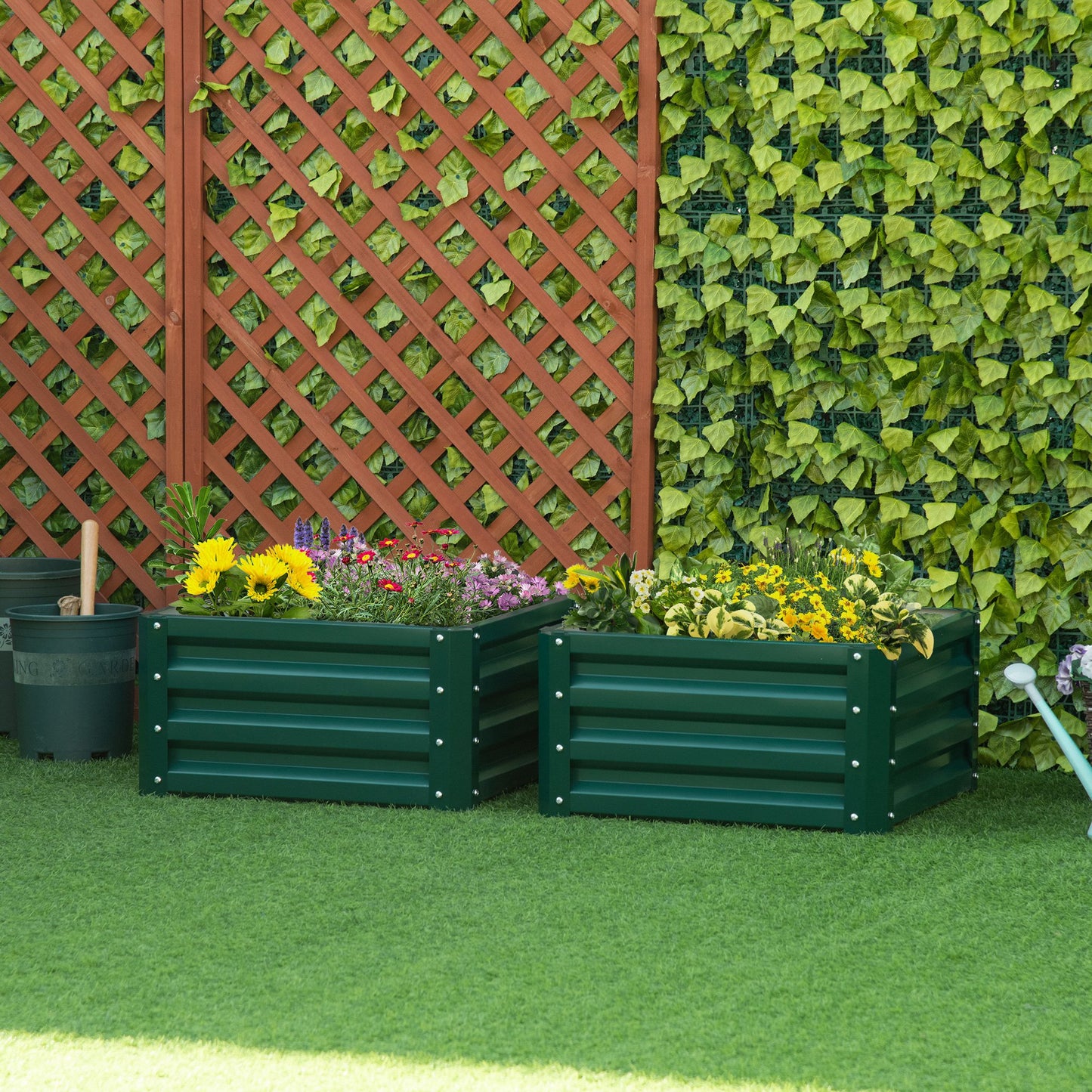 Outsunny 2' x 2' x 1' 2-Pieces Raised Garden Bed with Color Steel Frame for Vegetables, Flowers, Herbs, Green | Aosom Canada