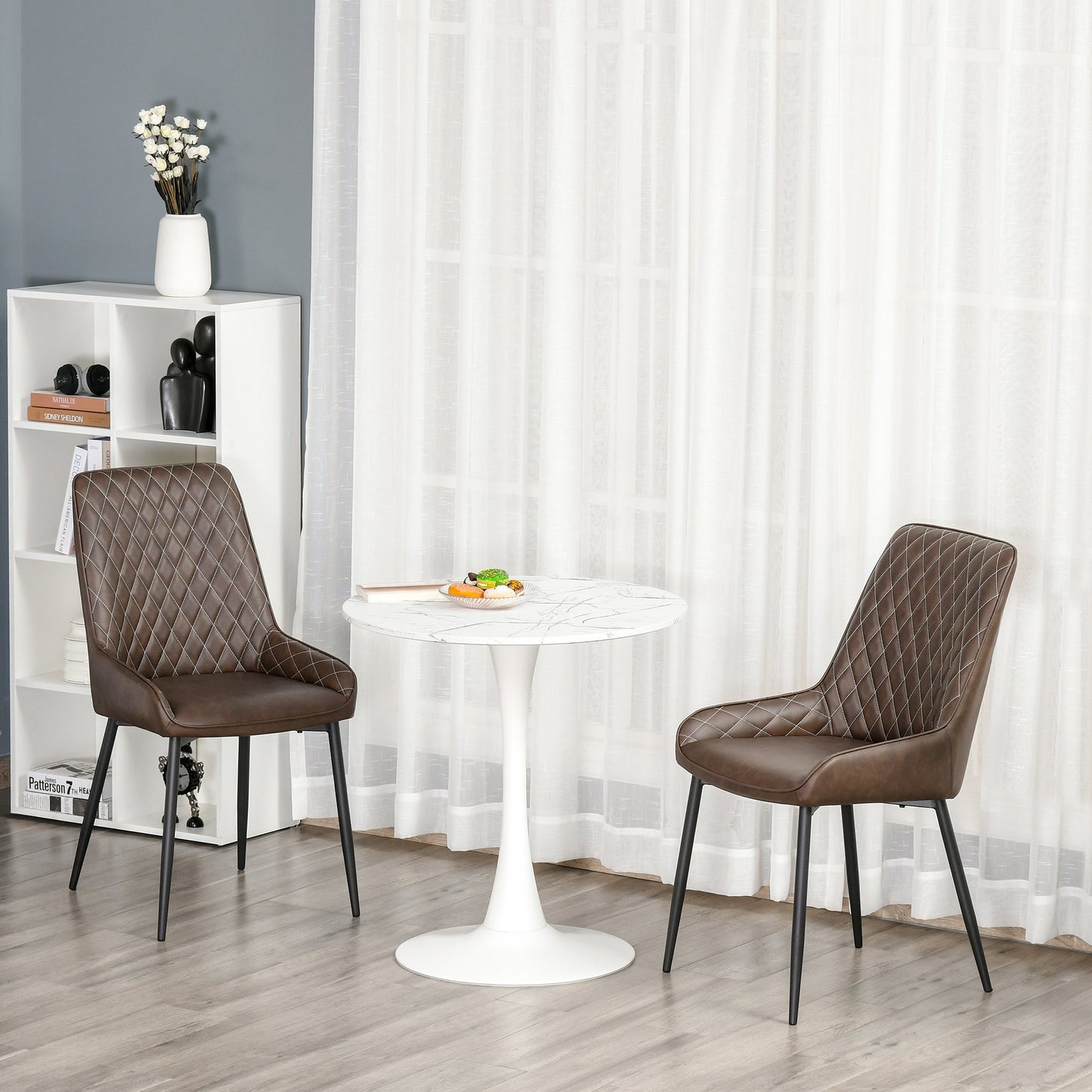 HOMCOM Retro Dining Chair Set of 2, PU Leather Upholstered Side Chairs for Kitchen Living Room with Metal Legs, Brown | Aosom Canada
