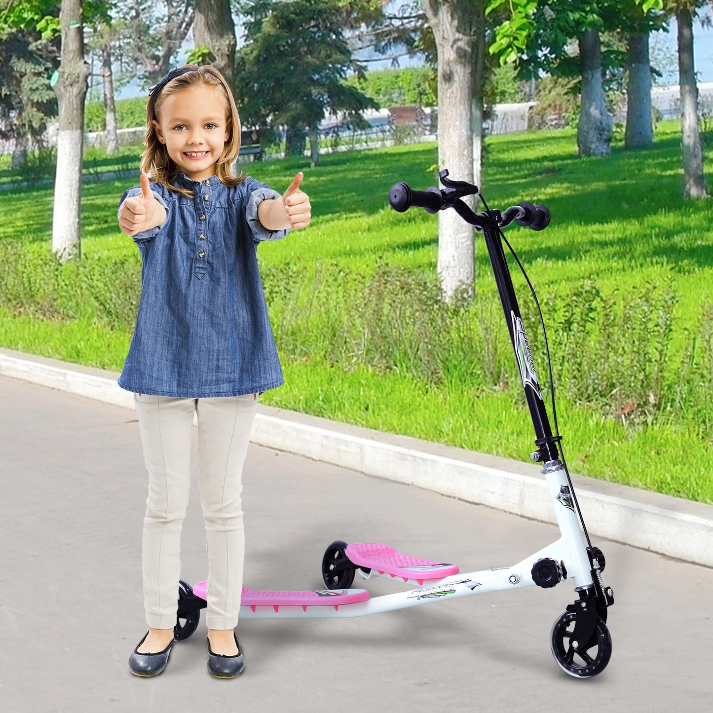 Homcom Kid Swing Scooter 3 Wheel Pink Tri Scooter with Speeder Slider Winged Push Motion Boys Scooter and Girls Scooter | Aosom Canada