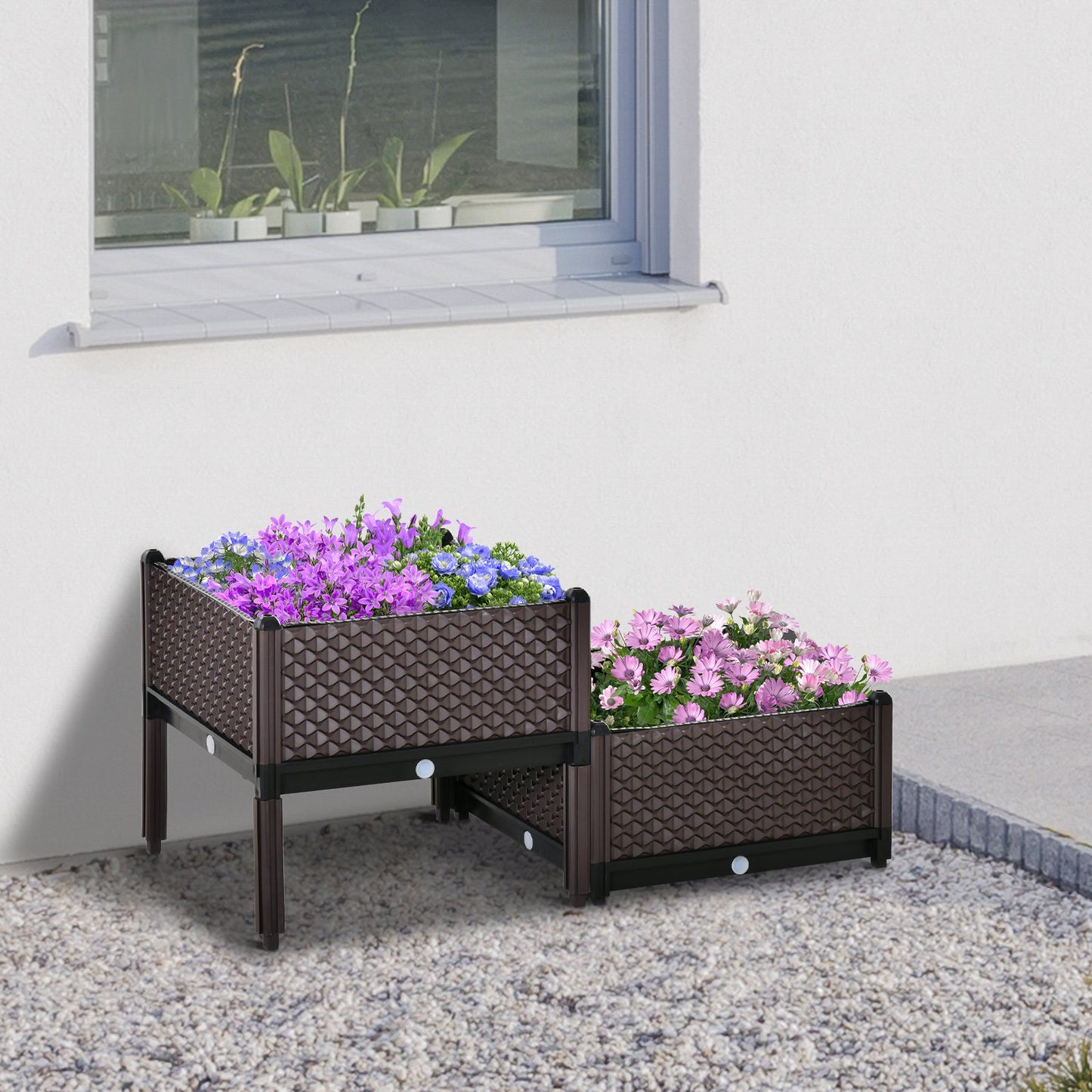 Outsunny Set of 2 Plastic Raised Garden Bed, Planter Box, Flower Vegetables Planting Container with Self-Watering Design | Aosom Canada
