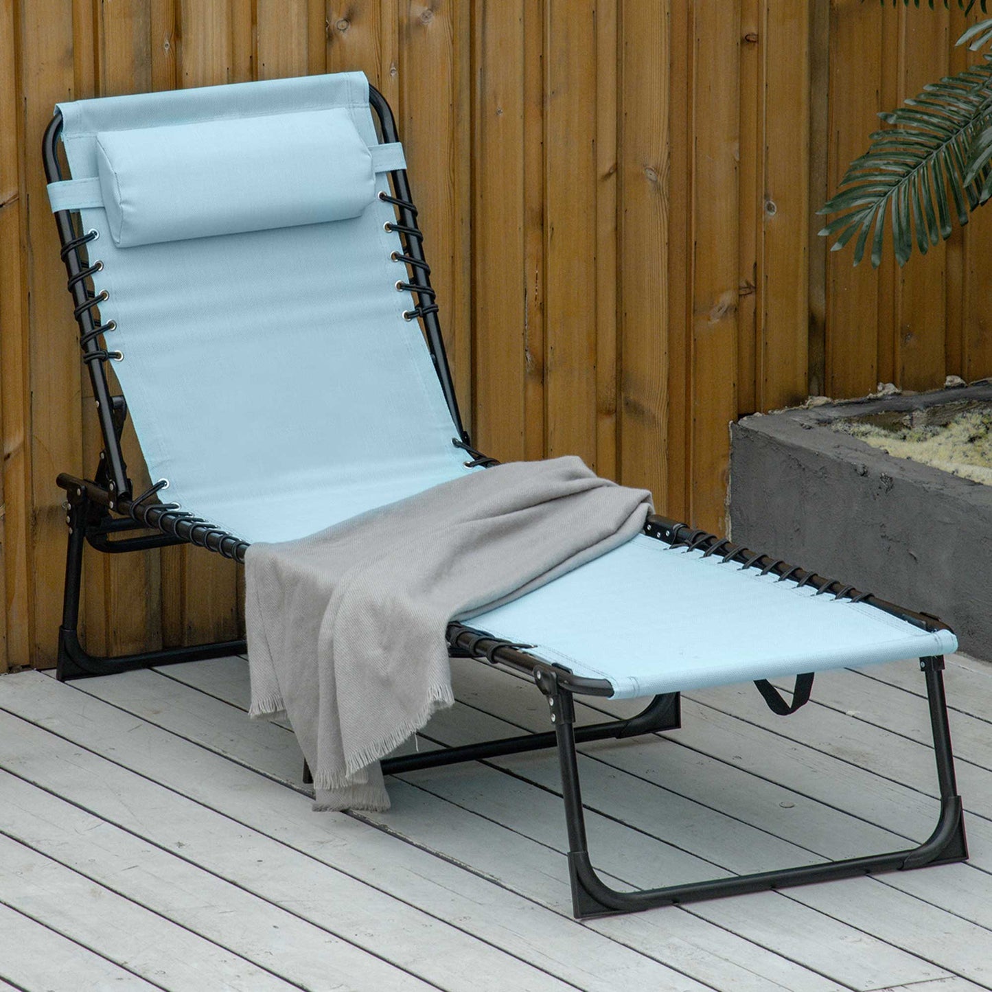 Outsunny 4-Level Adjustable Folding Beach Bed Reclining Lounger Cot Lightweight Portable Camping Camping Recliner Seat, Light Blue | Aosom Canada