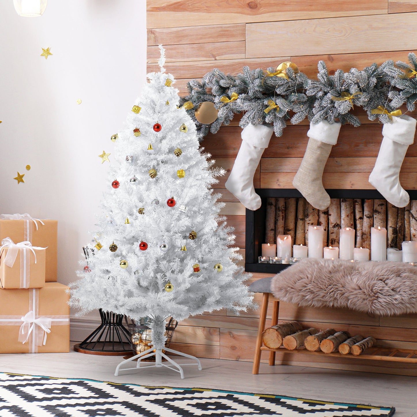 HOMCOM 4.9ft Artificial Christmas Tree Xmas Holidays Decor with Ornament White | Aosom Canada
