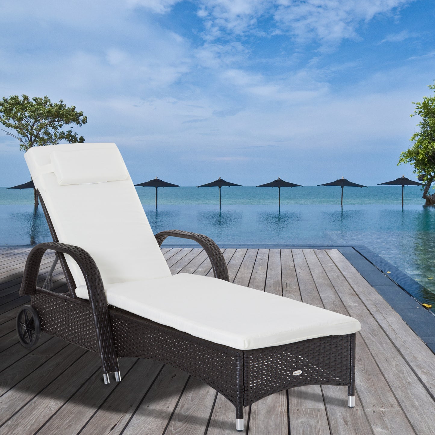 Outsunny Adjustable Rattan Wicker Sun Lounger Outdoor Recliner Chair Garden Chaise Lounge with Cushion | Aosom Canada