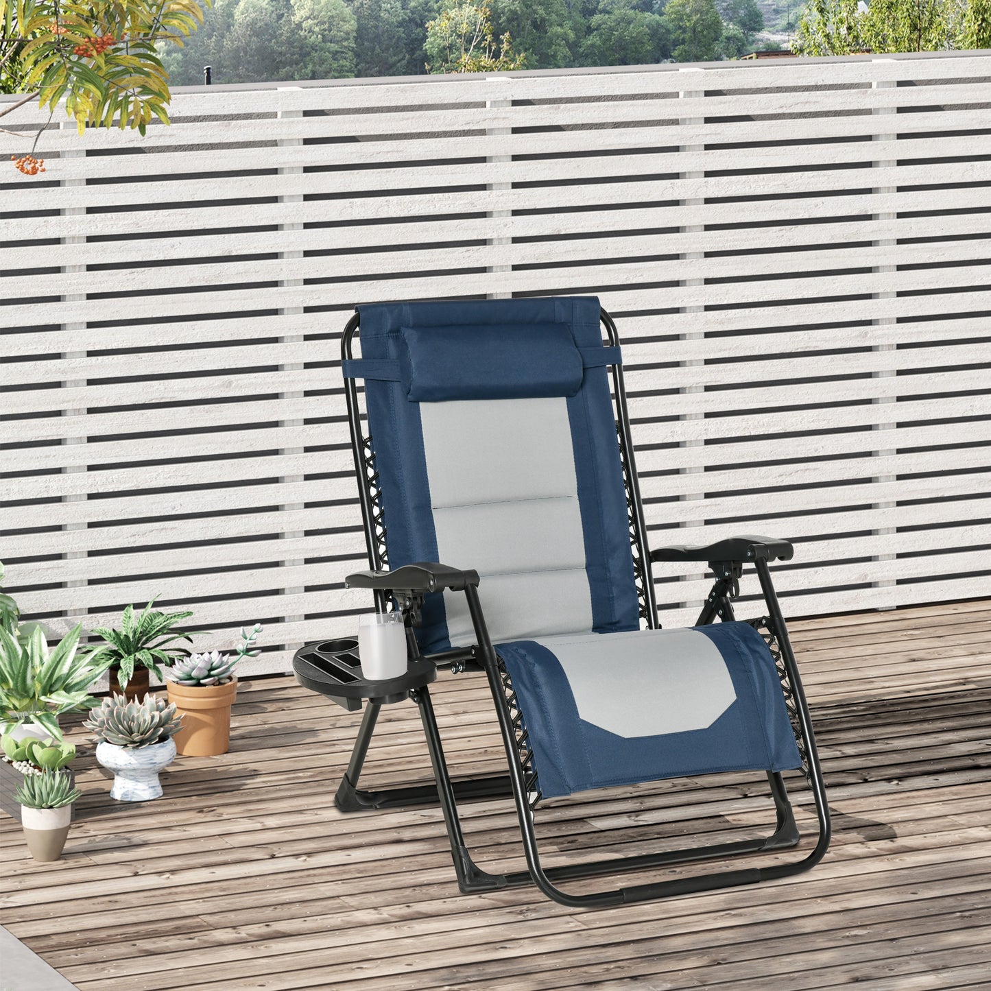 Outsunny Zero Gravity Lounger Chair, Folding Reclining Patio Chair with Cup Holder, Headrest, for Poolside, Camping, Blue | Aosom Canada