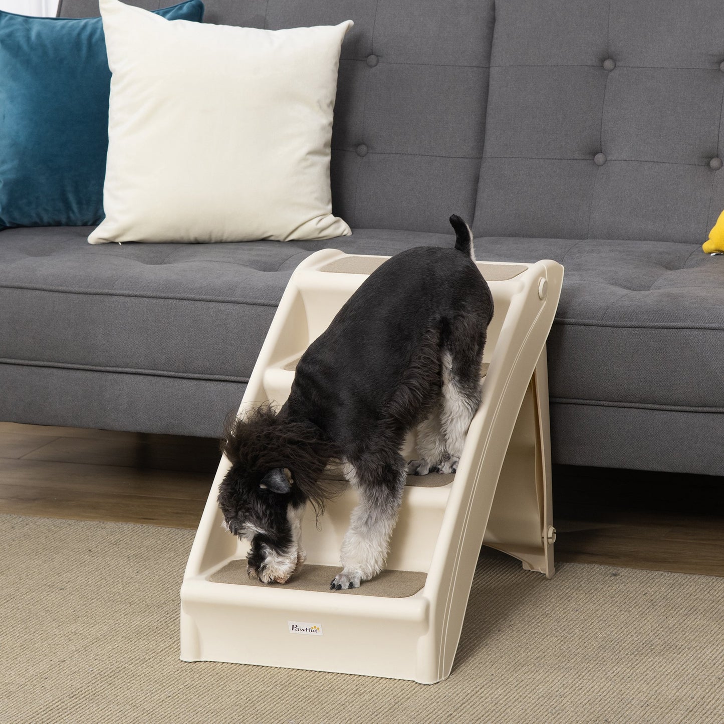 PawHut 4-Level Portable Pet Stairs, Foldable Dog Ramp, Lightweight Cat Steps, with Nonslip Soft Mats, Up to 44 lbs, Beige | Aosom Canada