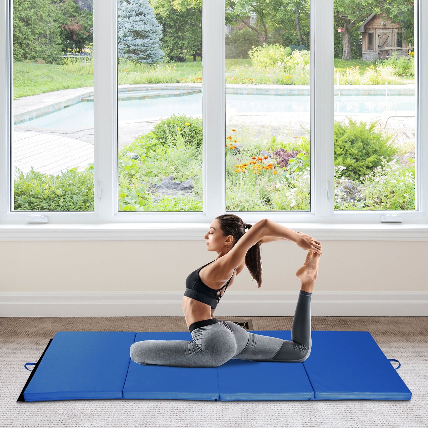 Soozier PU Leather Gymnastics Tumbling Gym Mat Arts Folding Yoga Exercise Pad 4 Panel Blue 4'x8' | Aosom Canada