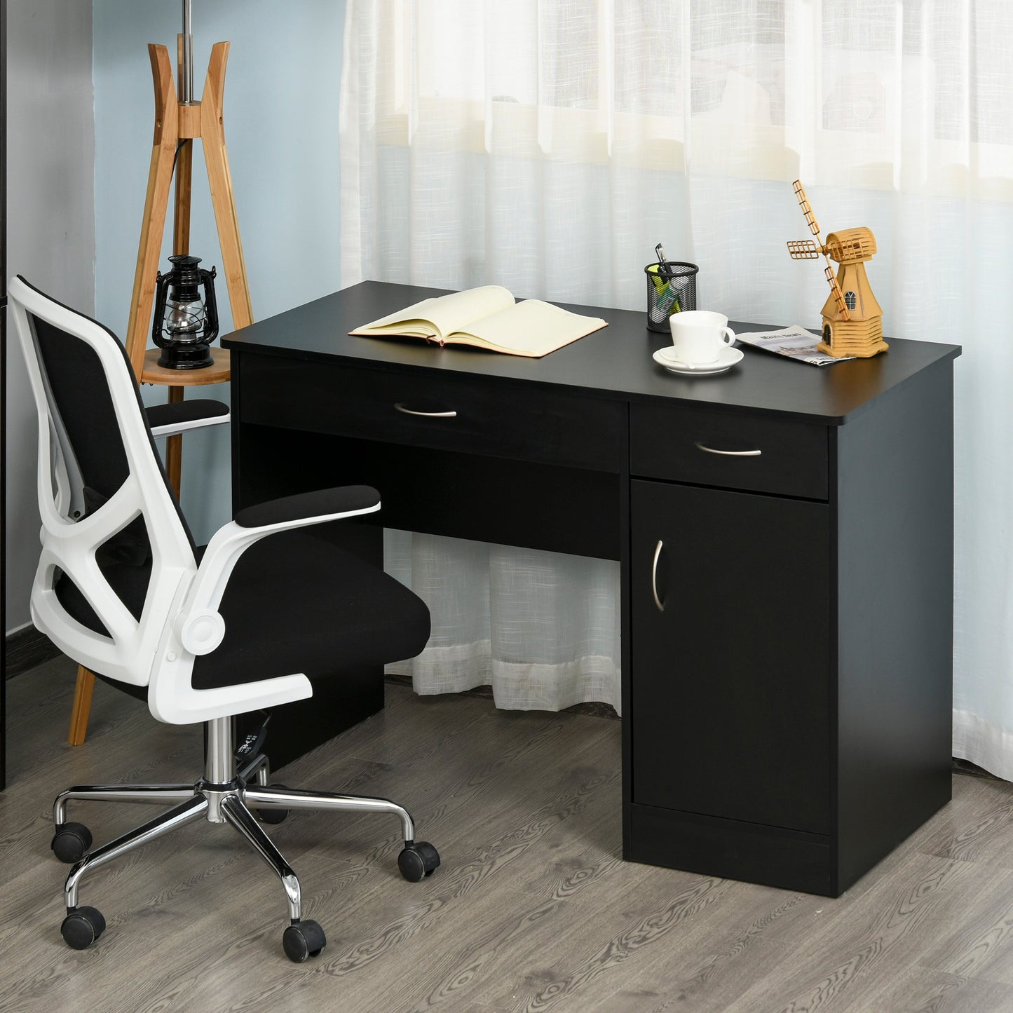 HOMCOM Computer Desk with Drawers & Locker Writing Desk Workstation Table Black | Aosom Canada