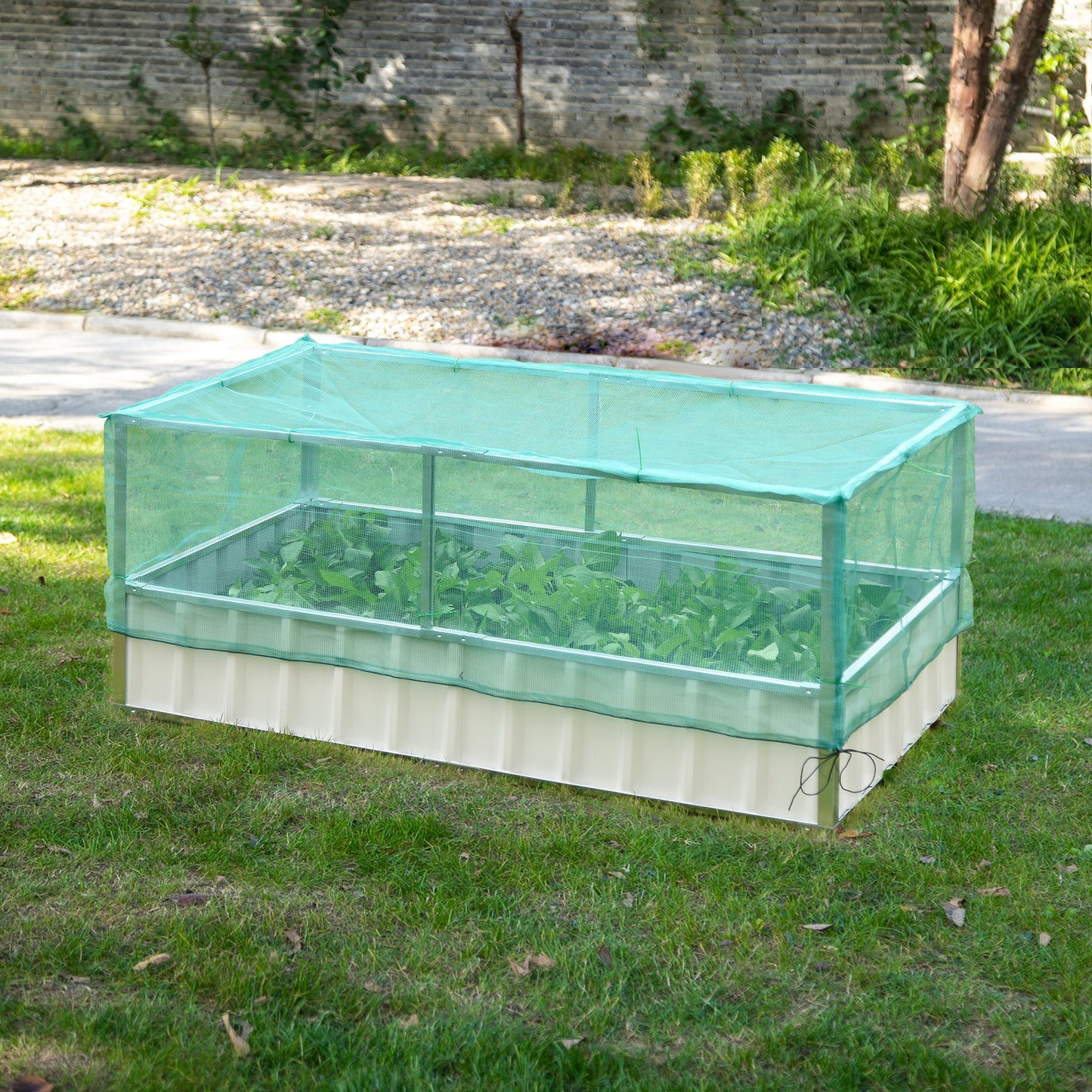 Outsunny Raised Garden Bed Color Steel Screwless Heavy Duty Planter Box Outdoor w/ Net Cover & Gloves | Aosom Canada