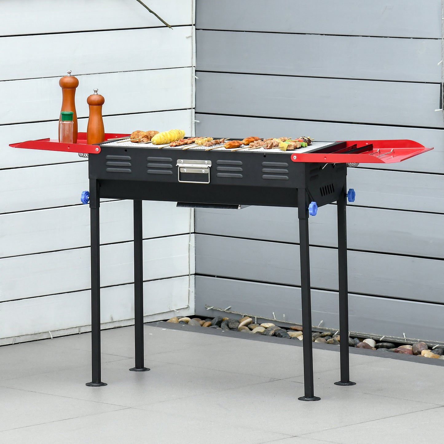 Outsunny 47" Portable Charcoal Grill BBQ Height Adjustable Outdoor Backyard Barbecue w/ Side Shelves, Grill Net & Pan Easy Set-up | Aosom Canada