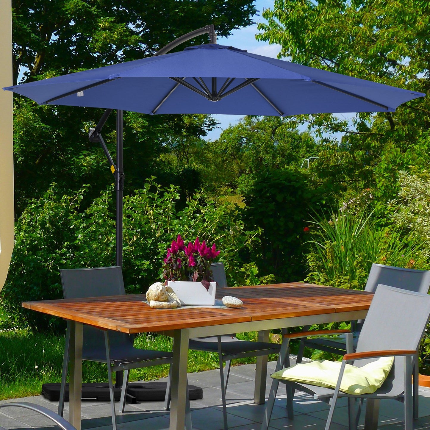 Outsunny 10ft Garden Parasol Sun Shade Patio Banana Hanging Rattan Set Umbrella Cantilever Blue | Aosom Canada