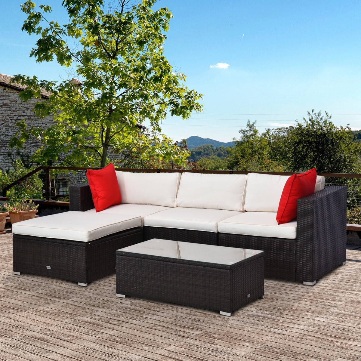 Outsunny 5PC Rattan Sofa Set Patio Wicker Furniture Dark Coffee | Aosom Canada