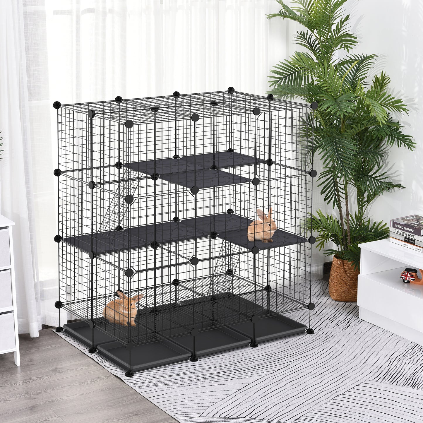 PawHut DIY Pet Playpen Wire Cage for Kitten Bunny & Chinchilla W/ Trays Steel Black | Aosom Canada