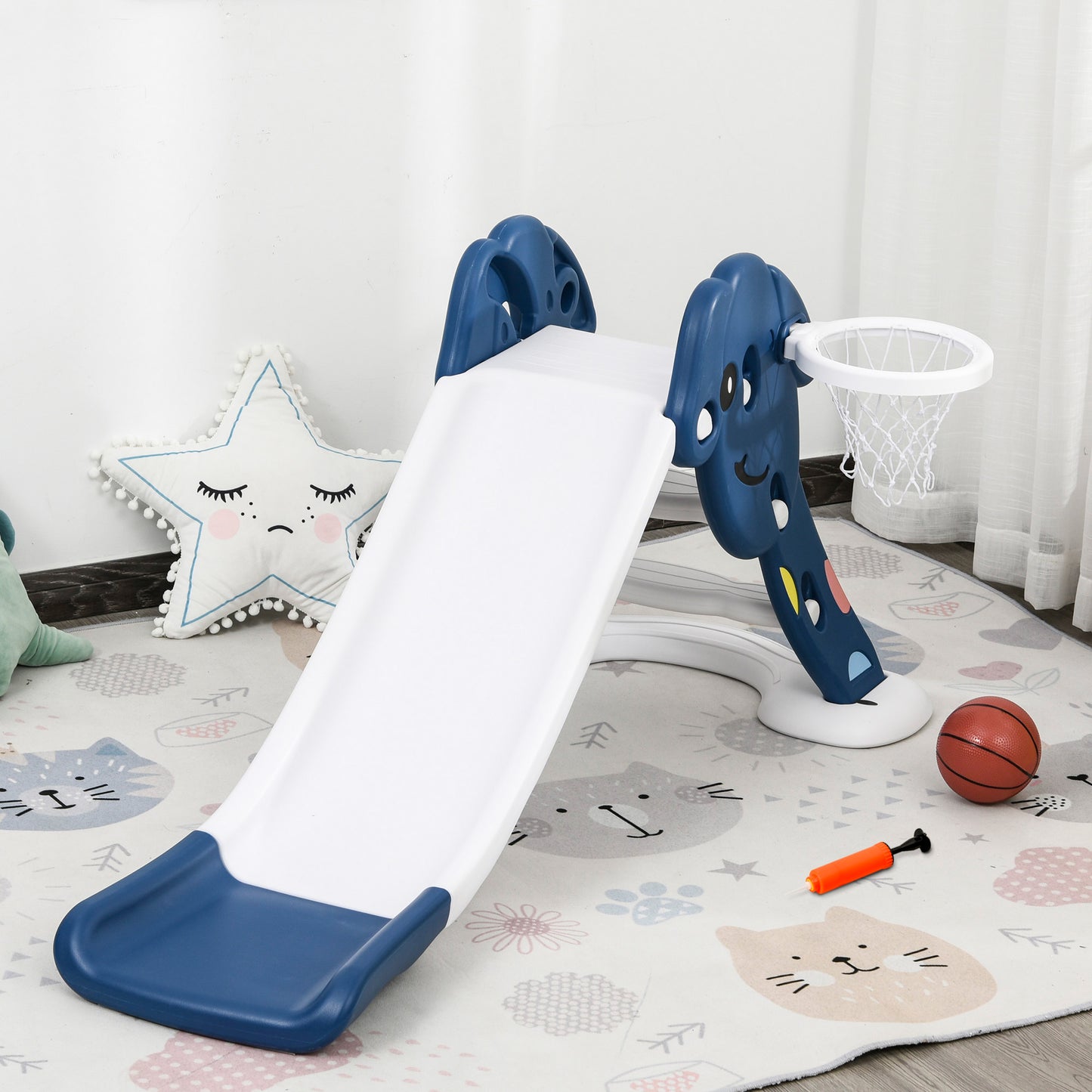 Qaba Kids Slide with Basketball Hoop Toddler Climber Freestanding Slider Playset Playground Slipping Indoor Outdoor Activity Center | Aosom Canada