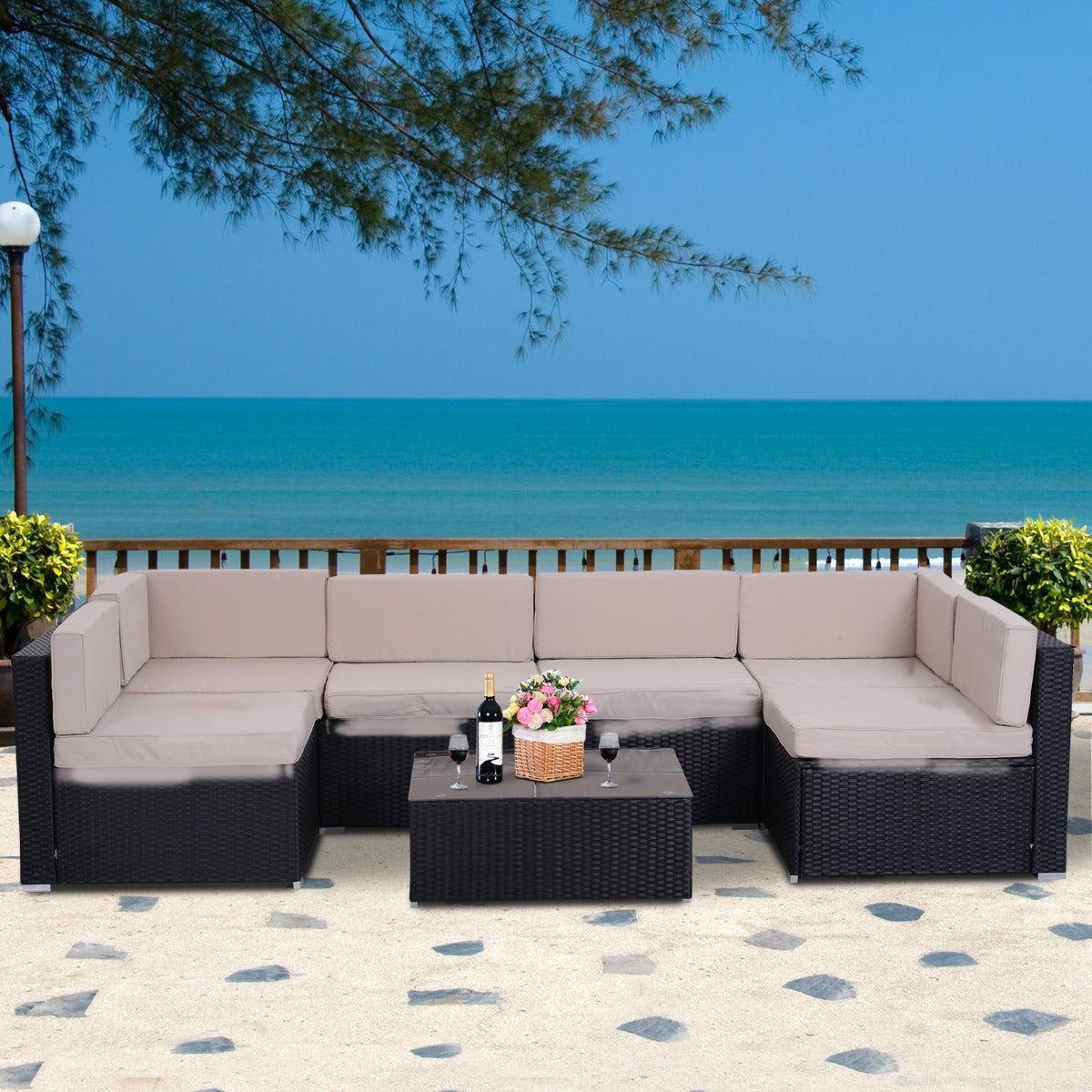Outsunny 7pcs Outdoor Patio Furniture Set Garden Wicker Rattan Conversation Coffee Table Sofa Chair | Aosom Canada