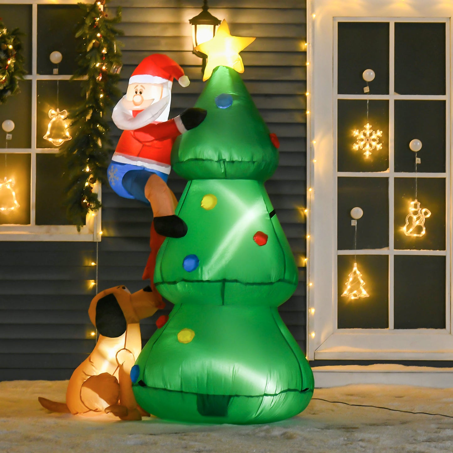HOMCOM 5.9ft Inflatable Christmas Tree, LED Lighted with Santa Claus Dog for Home Indoor Outdoor Garden Lawn Decoration Party Prop | Aosom Canada