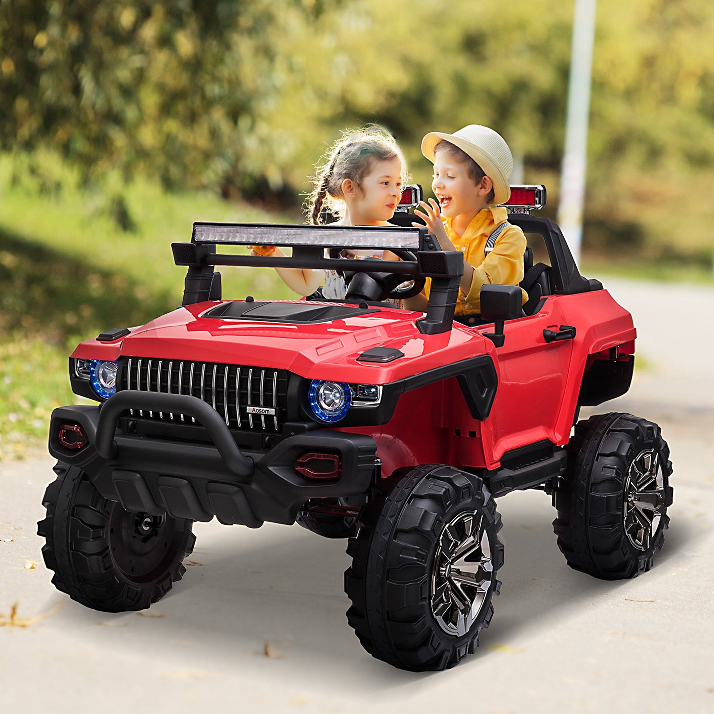 Aosom 12V Ride-On Car 2-Seater Electric Truck Perfect Gift For Kids, w/ Full LED Lights, MP3, Parental Remote Control (Red) | Aosom Canada