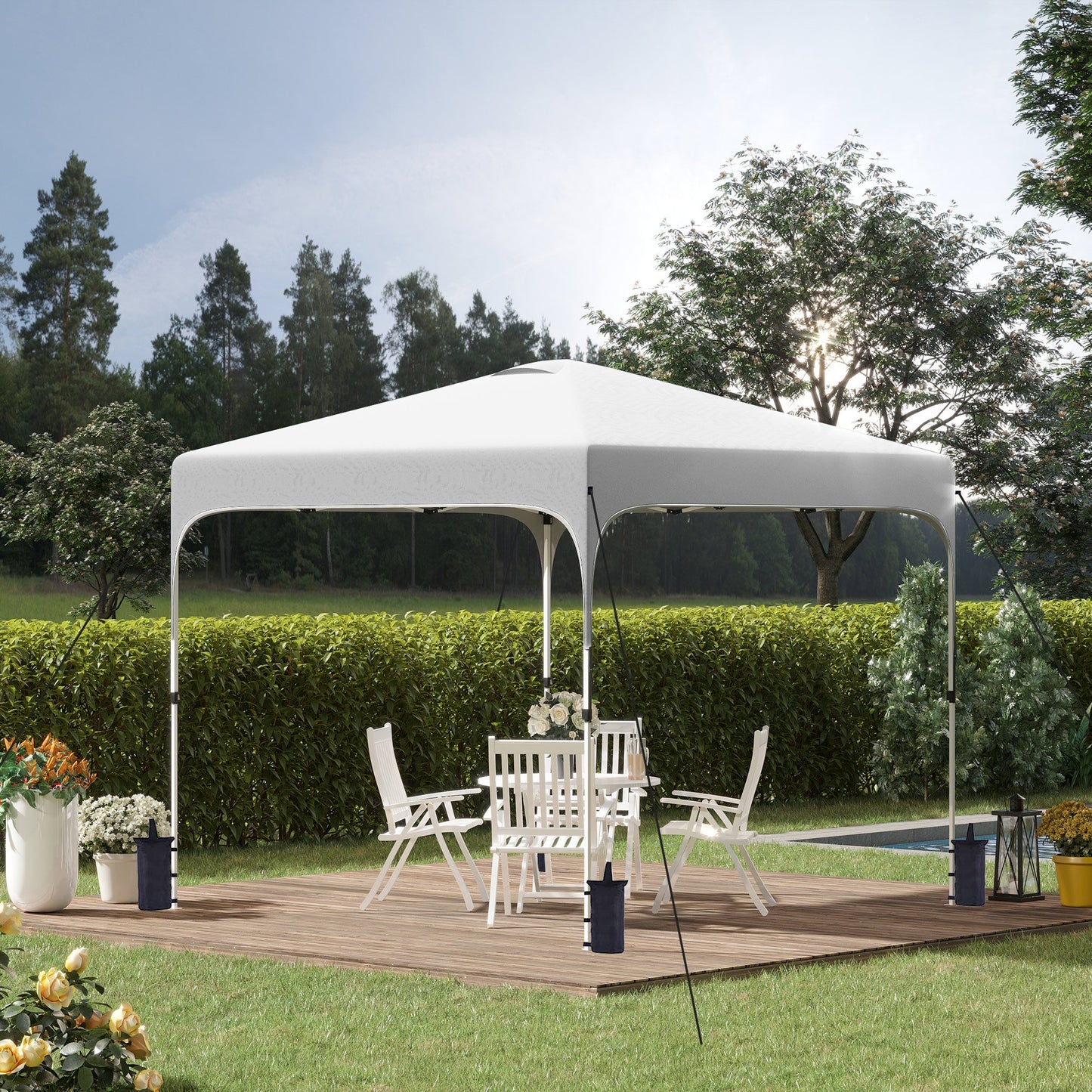 Outsunny 10' x 10' Pop Up Gazebo, Foldable Canopy Tent with 4 Leg Weight Bags and 3-Level Adjustable Height, White | Aosom Canada