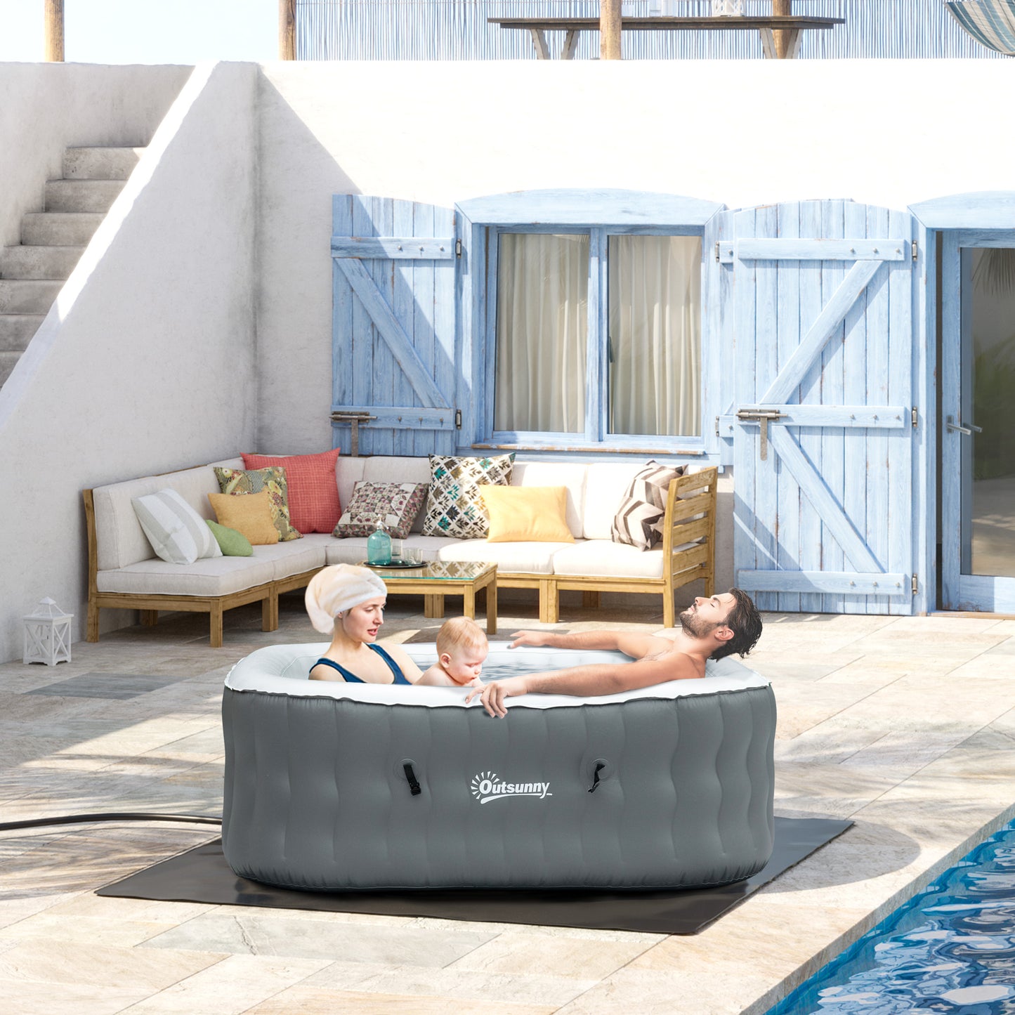 Outsunny 4-6 Person Inflatable Portable Hot Tub Outdoor Round Heated Spa with 108 Jets, Pump, Cover, Filter Cartridges, Grey | Aosom Canada