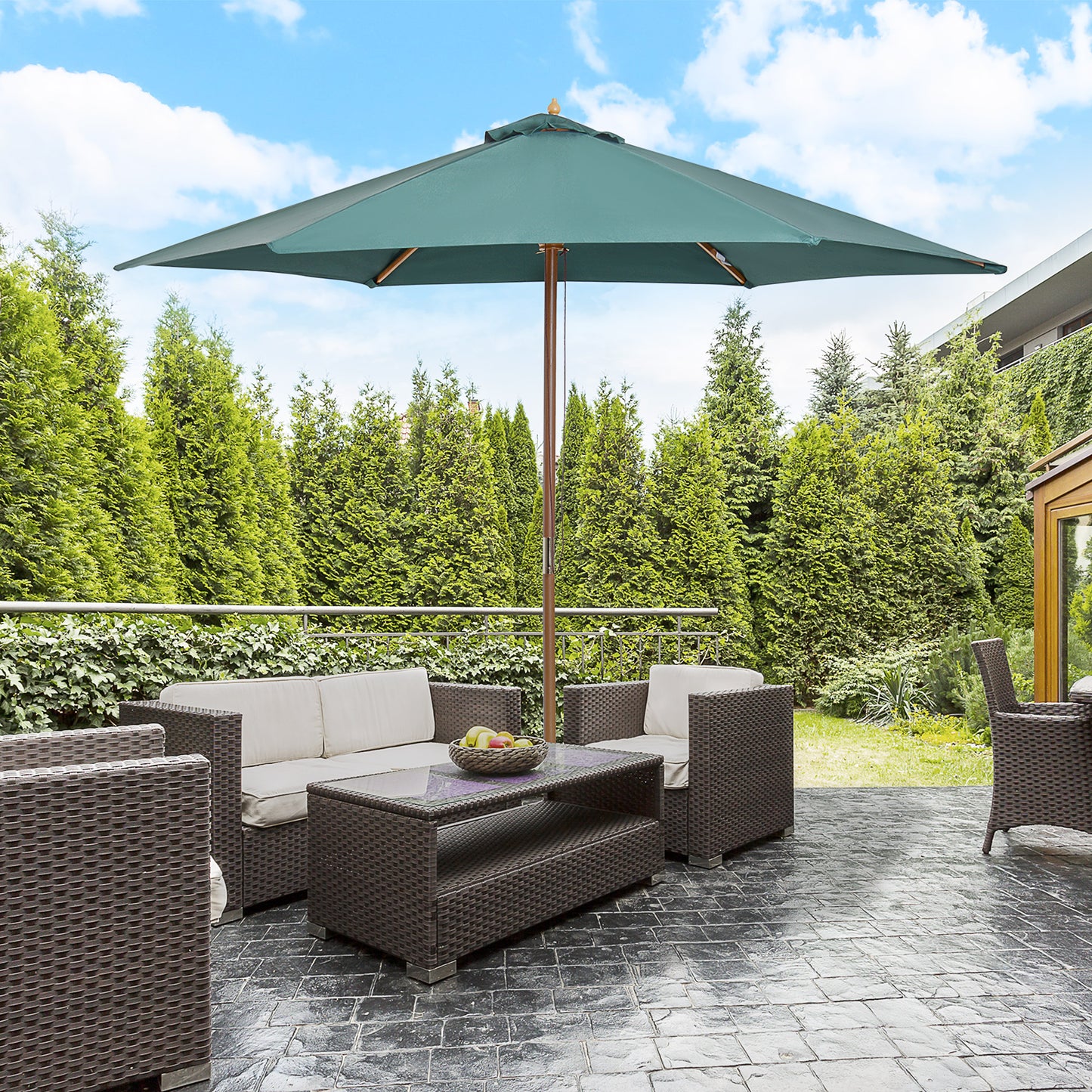 Outsunny ⌀9’ x 8’H Market Outdoor Patio Sun Umbrella Sunshade Garden Parasol, Green | Aosom Canada