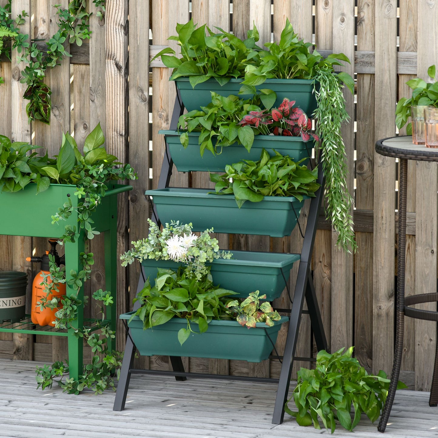 Outsunny 5-Tier Raised Garden Bed Planter Grow Containers Plant Flower Vegetable Pot with Leaking Holes for Outdoor Patio Green | Aosom Canada