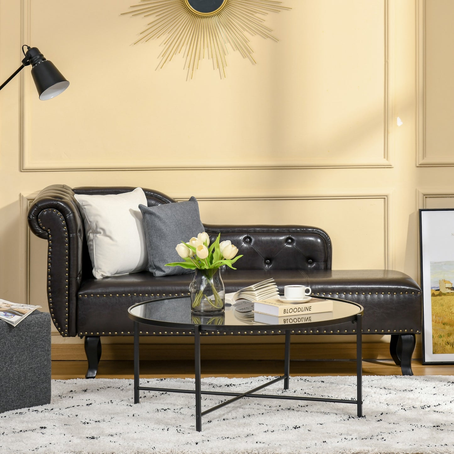 HOMCOM Contemporary Coffee Tables with Metal Base, Round Side Table with Tempered Glass Tabletop Black Legs for Living Room, Bedroom | Aosom Canada