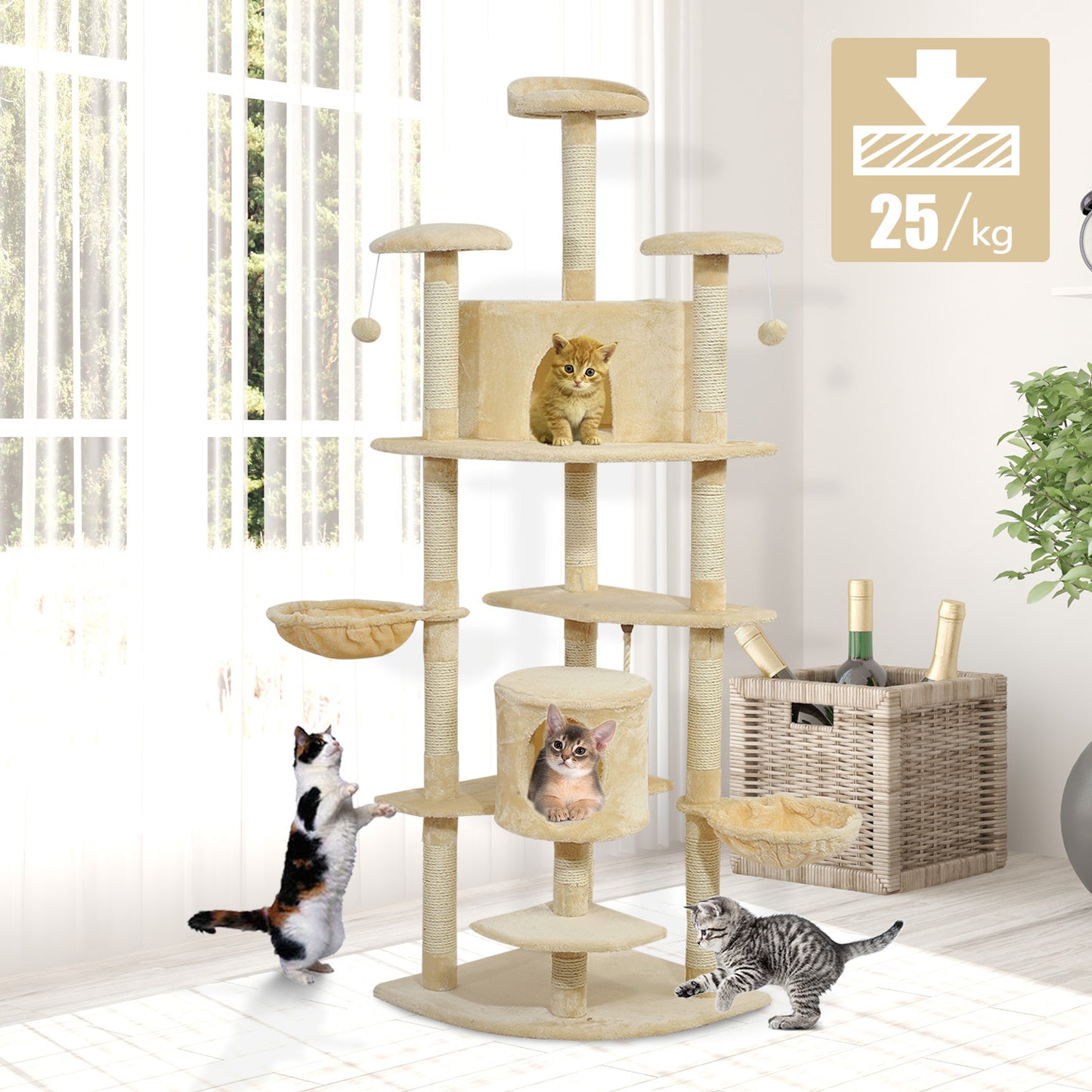 PawHut 79" cat tree house Scratching Post modern Cat climbing Tree Canada Cat Tower Condo Kitten Activity Center w/ Toys Beige | Aosom Canada