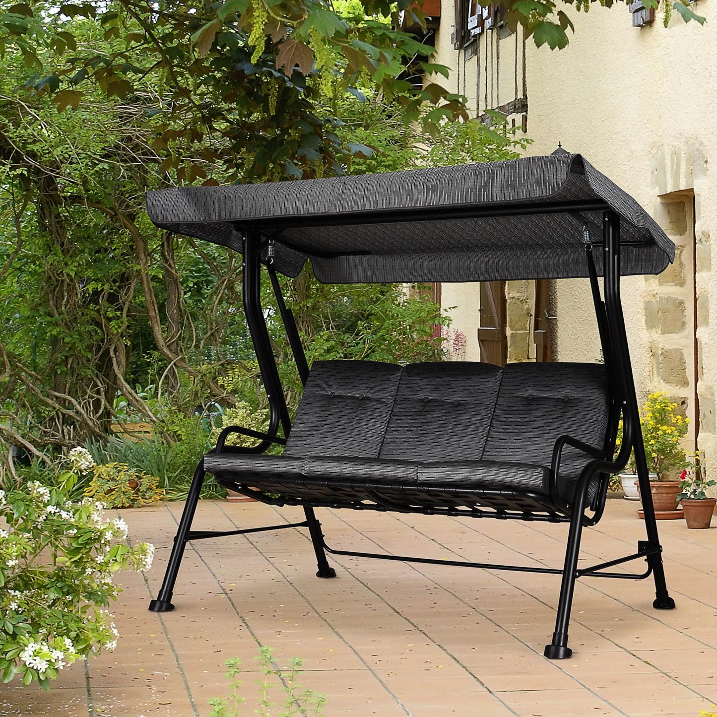 Outsunny Outdoor 3-person Metal Porch Swing Chair with Canopy for Patio Garden Backyard Poolside, Grey | Aosom Canada