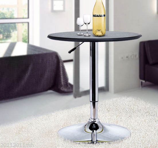 HOMCOM Modern Bar Table Home Pub Round Black Covered Wooden Top Adjustment Height | Aosom Canada