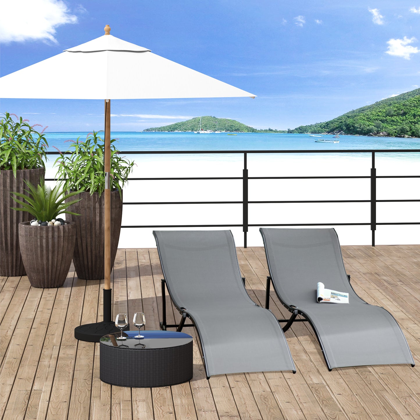 Outsunny Set of 2 S-shaped Foldable Lounge Chair Reclining Outdoor Chair for Patio Beach Garden With 264lbs Weight Capacity, Dark Grey | Aosom Canada