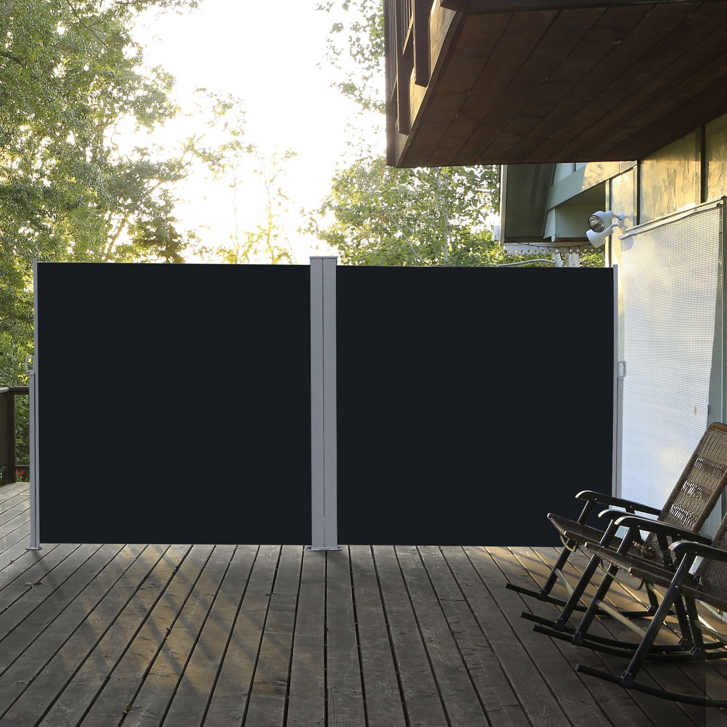 Outsunny Patio Retractable Double Side Awning, Folding Privacy Screen Fence, Privacy Wall Corner Divider, Black | Aosom Canada