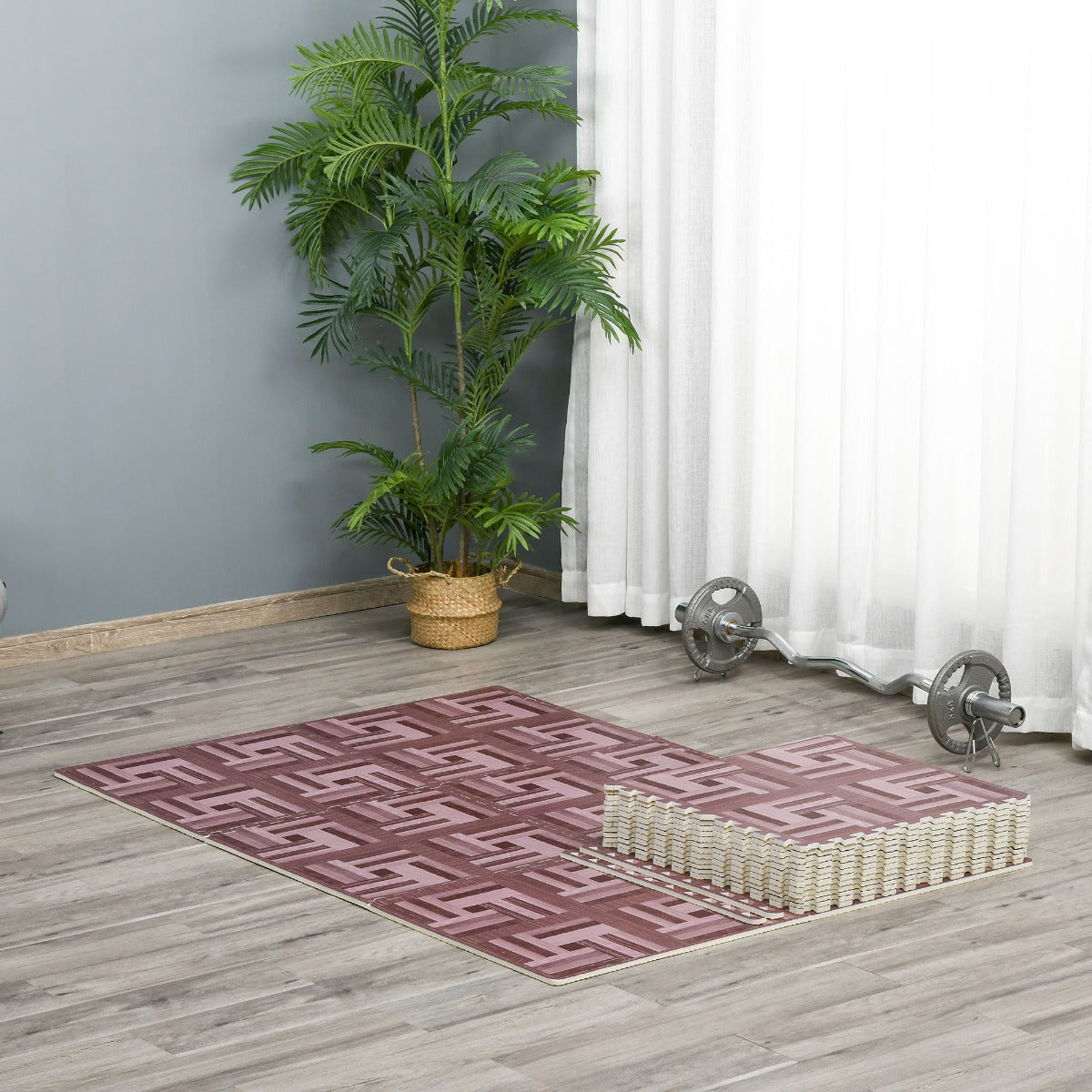 HOMCOM gyms mats Soft Foam Wood Grain EVA Interlocking Floor Mats 72 Square Feet Exercise Workout Mat for Kid Play 18pcs | Aosom Canada