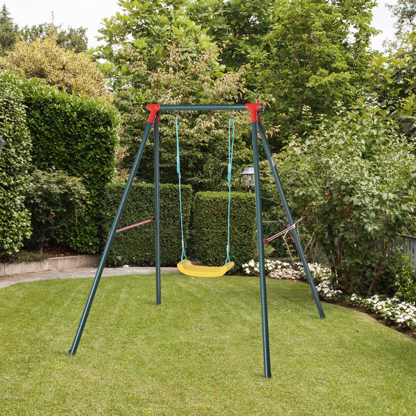 Outsunny Metal Swing Set with Adjustable Rope Heavy Duty A-Frame Stand Backyard Outdoor Playset for Kids Fun 6-12 Years Old Green | Aosom Canada