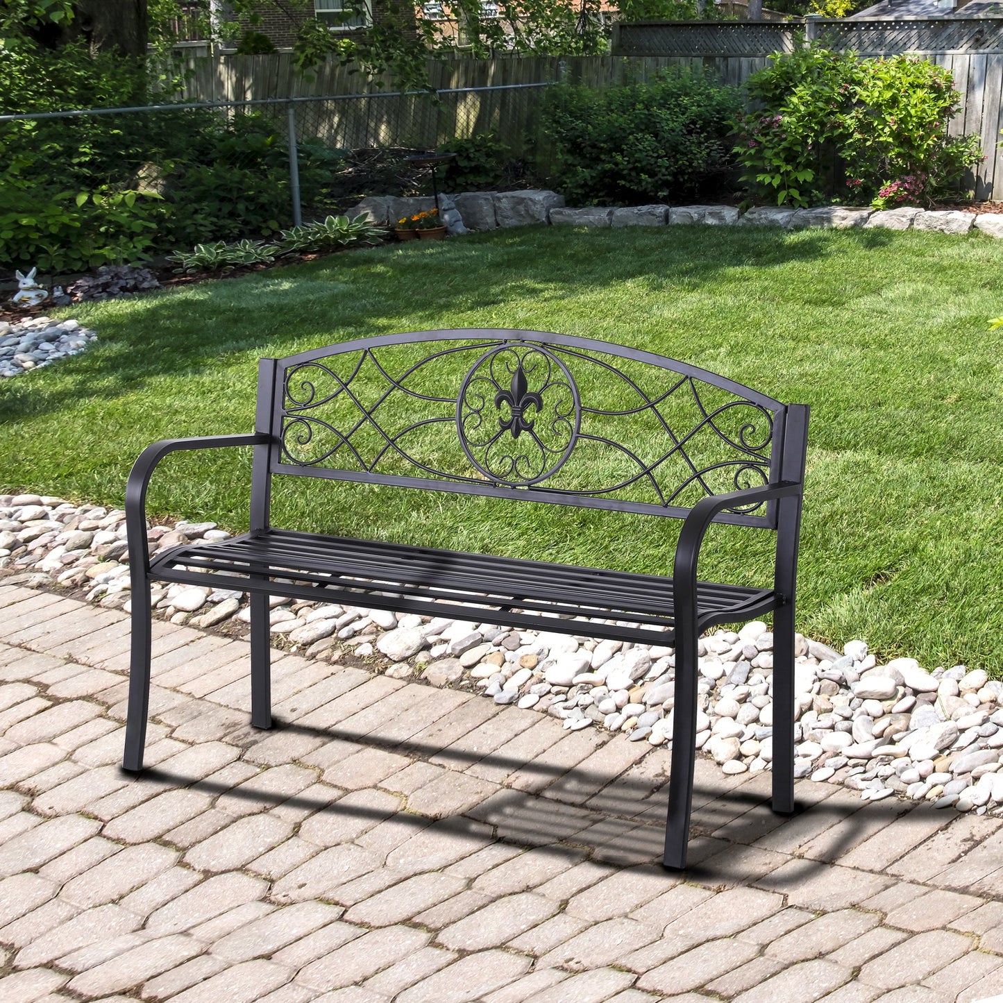 Outsunny 51" Outdoor Patio Garden Bench Metal Frame All Weather Black | Aosom Canada