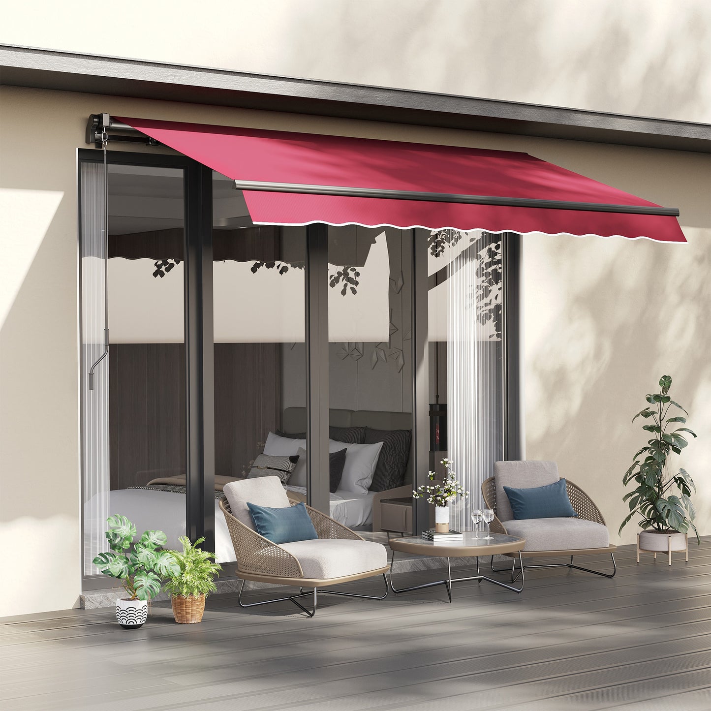Outsunny 10' x 8' Manual Retractable Awning Sun Shade Shelter for Patio Deck Yard with UV Protection and Easy Crank Opening, Red | Aosom Canada