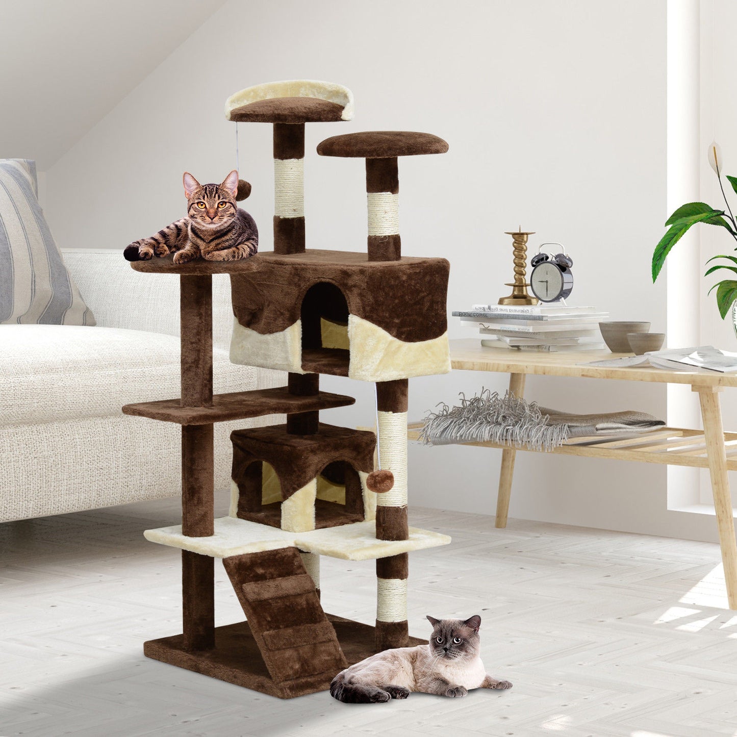 Pawhut Cat Climbing Tree 52" Large Cat Tree Scratching Post Kitten Play House Pet Furniture | Aosom Canada
